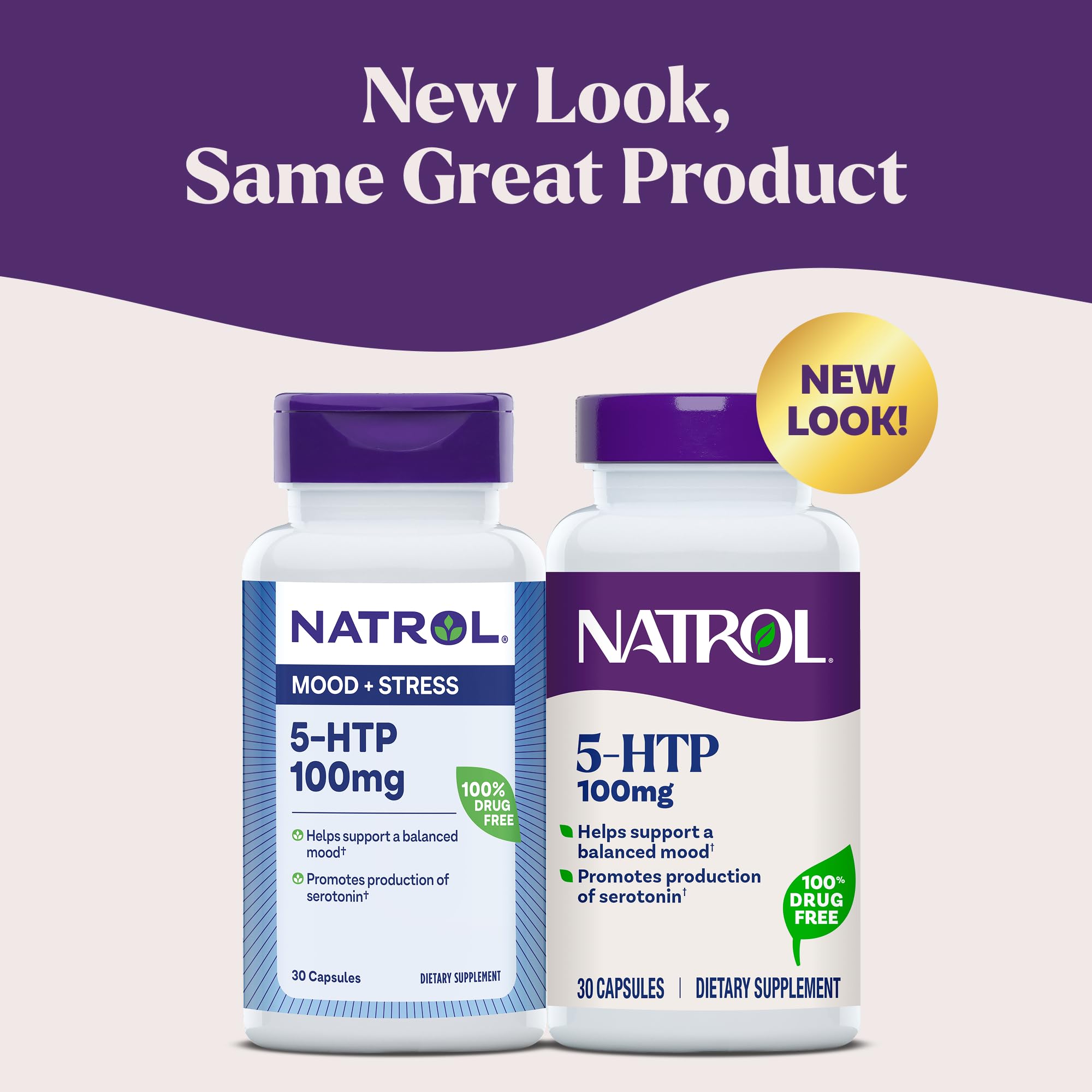 Natrol Mood + Stress 5-HTP 100mg Capsules side view