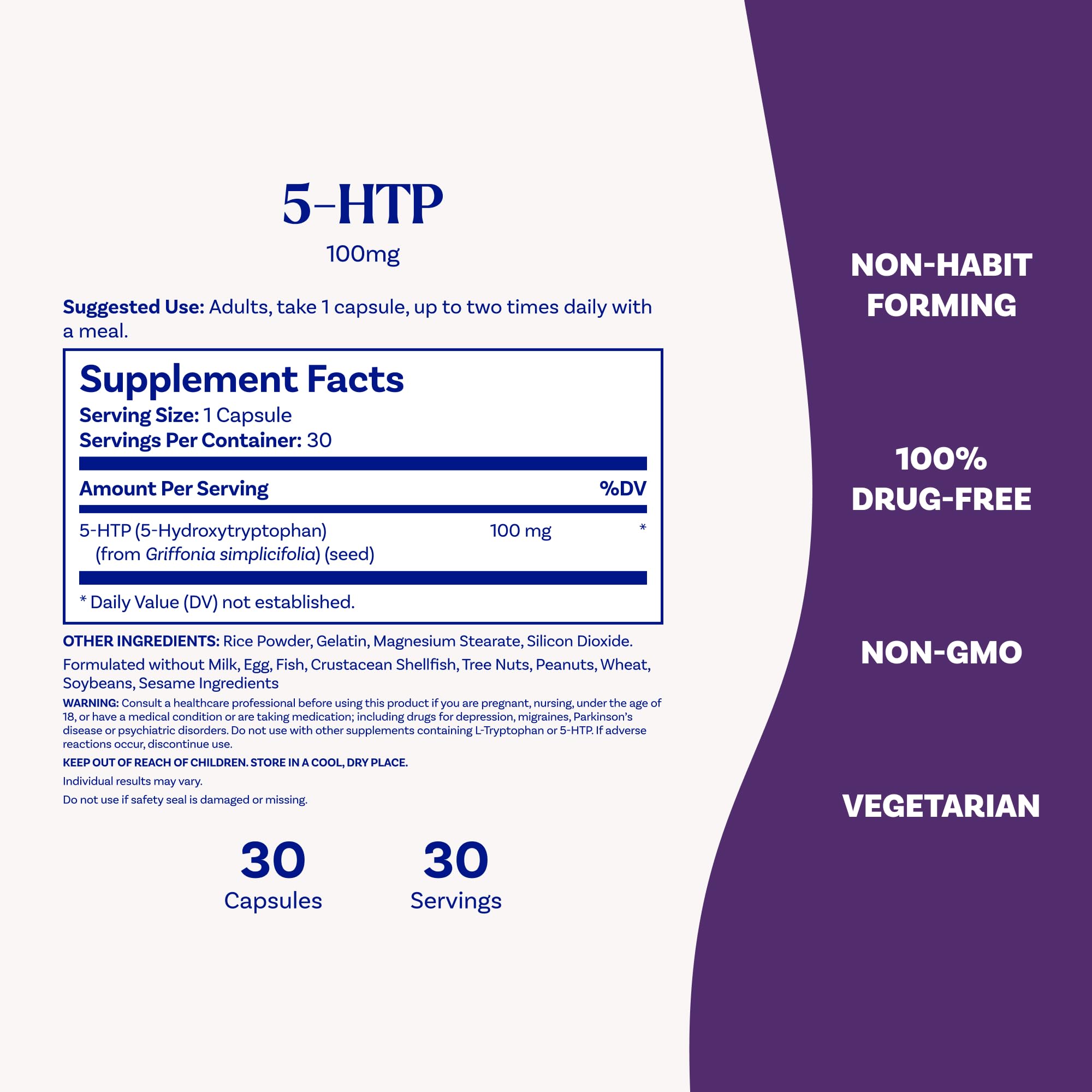 Natrol Mood + Stress 5-HTP 100mg Capsules with measuring spoon