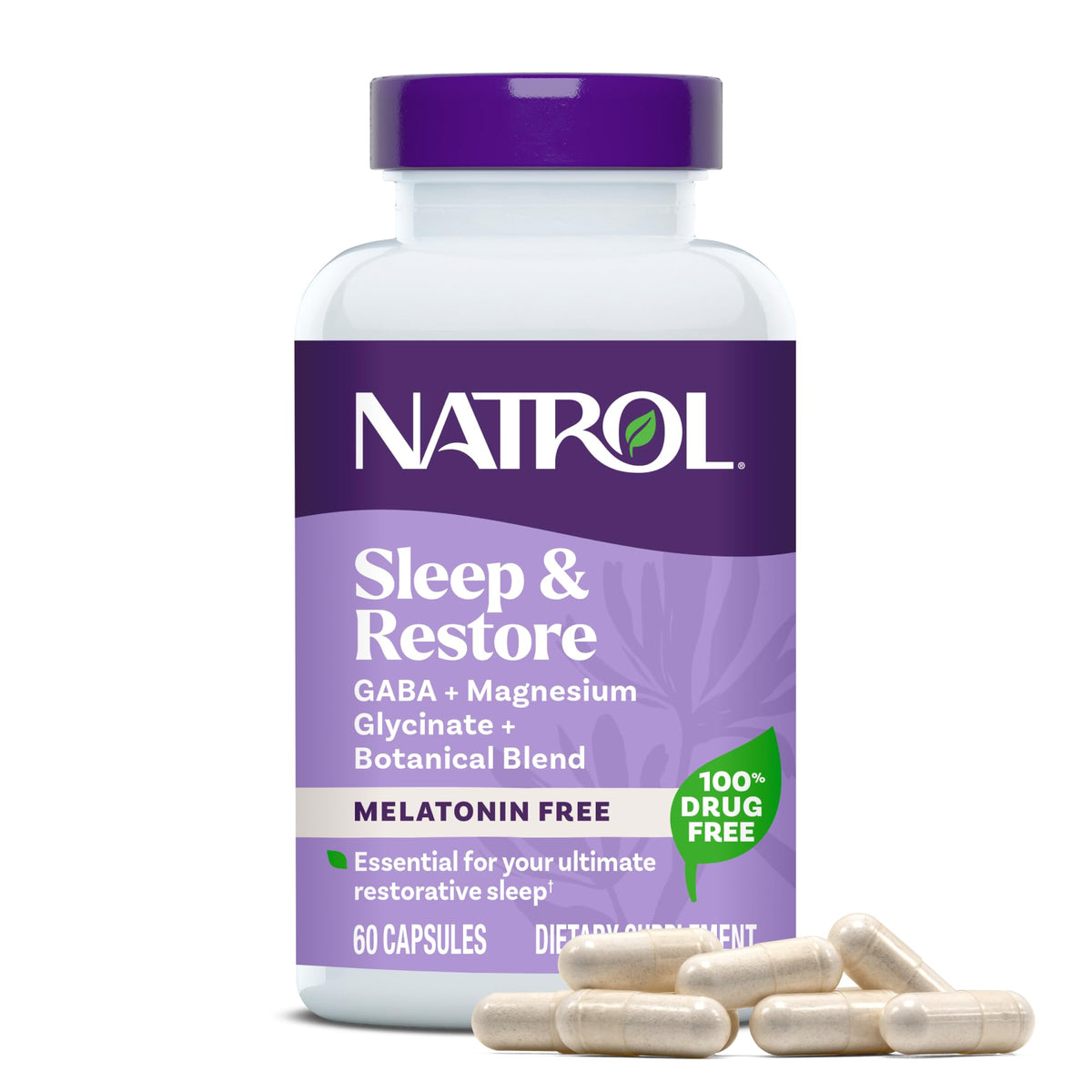 Natrol Sleep & Restore Capsules 100mg Magnesium Glycinate front view