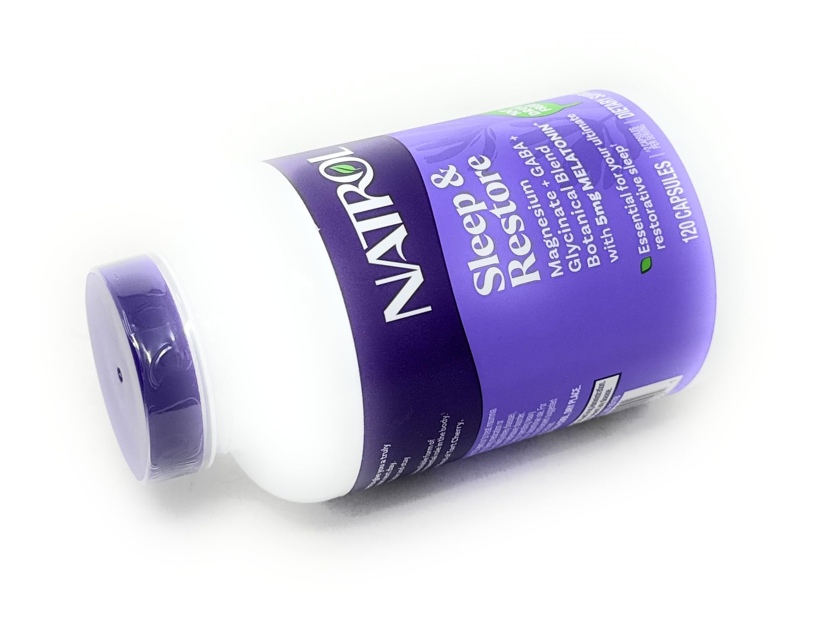 Natrol Sleep & Restore Capsules back view with ingredients