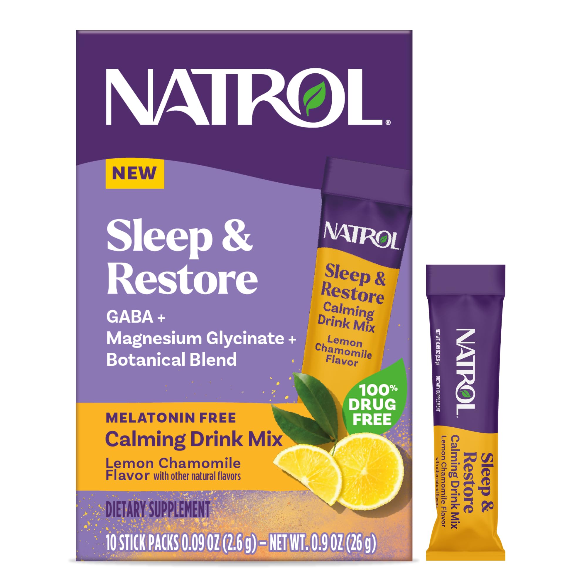 Natrol Sleep & Restore Lemon Chamomile drink mix stick pack front view