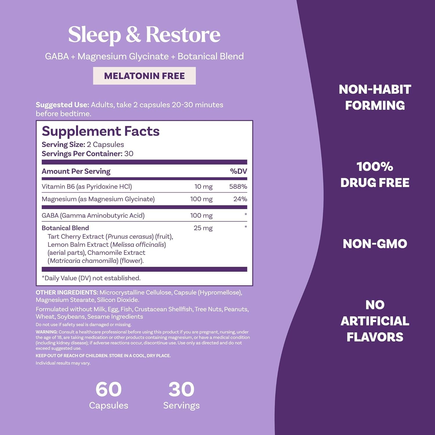 Natrol Sleep & Restore Magnesium Glycinate Capsules with dosage instructions