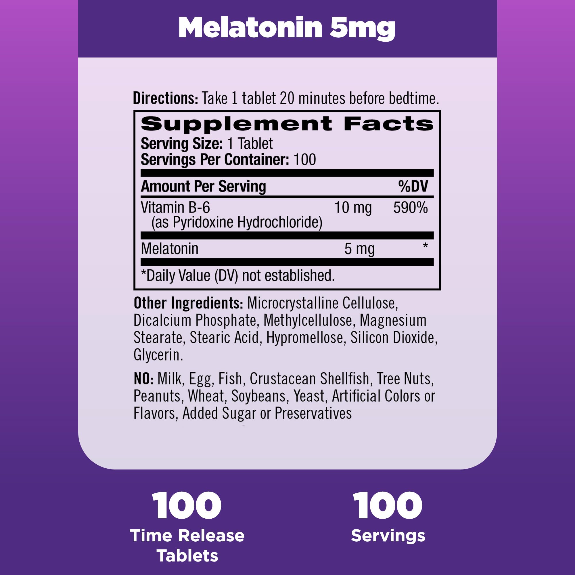 Natrol Time-Release Melatonin 5 mg Tablets side view with label