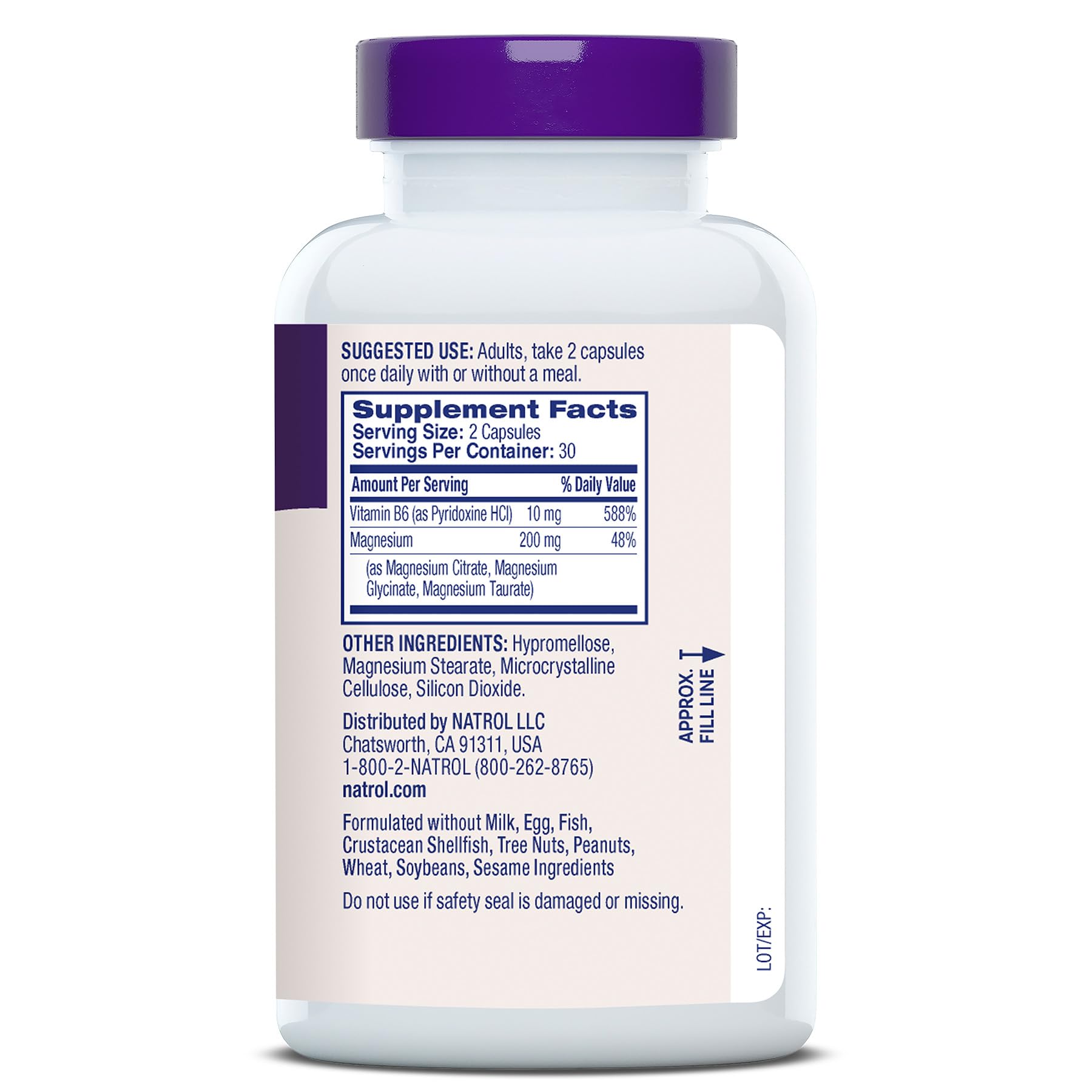 Natrol Triple Magnesium Complex 200mg capsules and glass of water