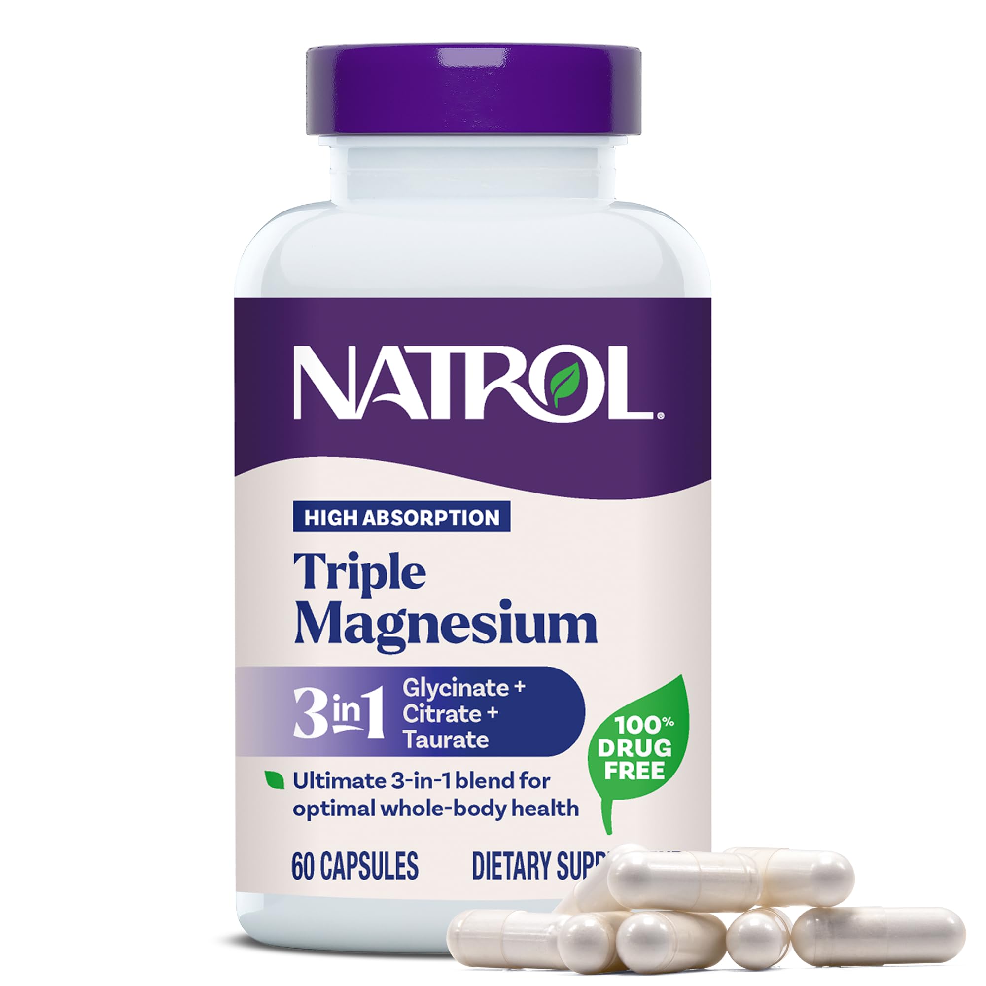 Natrol Triple Magnesium Complex 200mg capsules front view