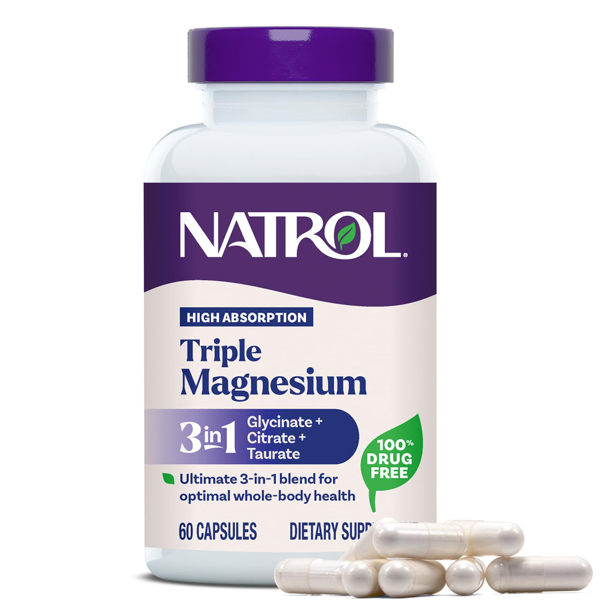 Natrol Triple Magnesium Complex 200mg capsules front view