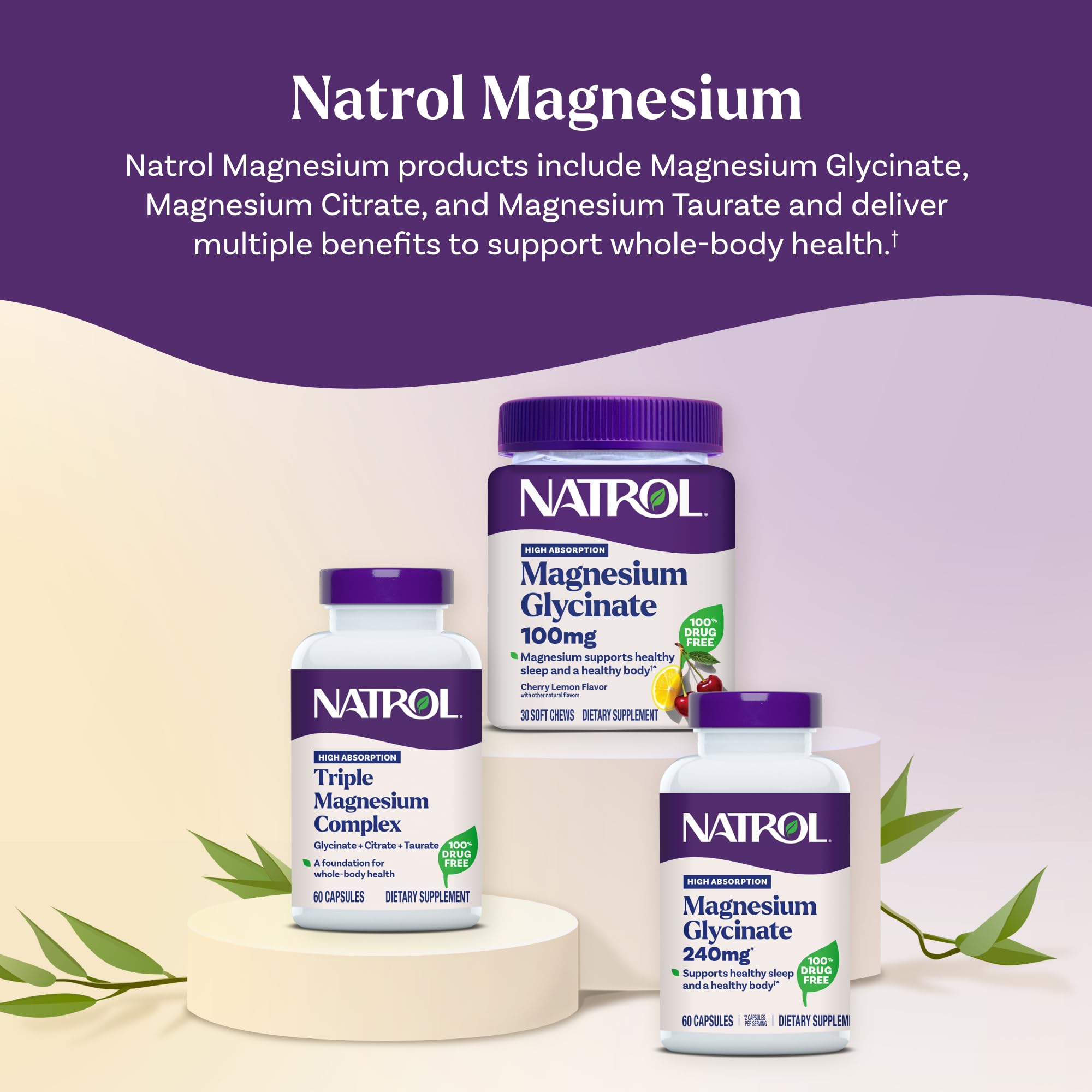 Natrol Triple Magnesium Complex 200mg capsules with measuring spoon