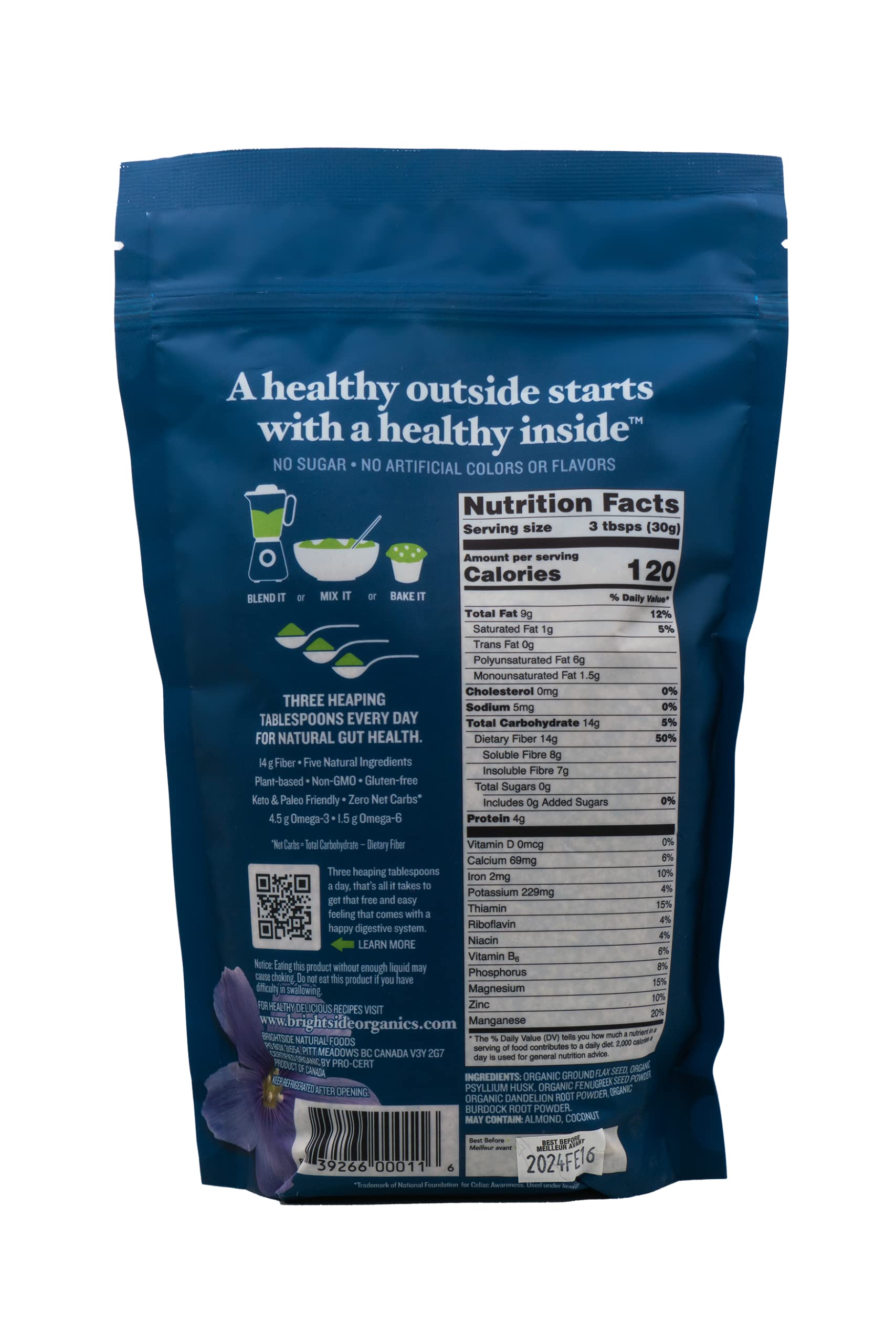 Natura Fiber Organic Dietary Fiber Blend 448g packaging details