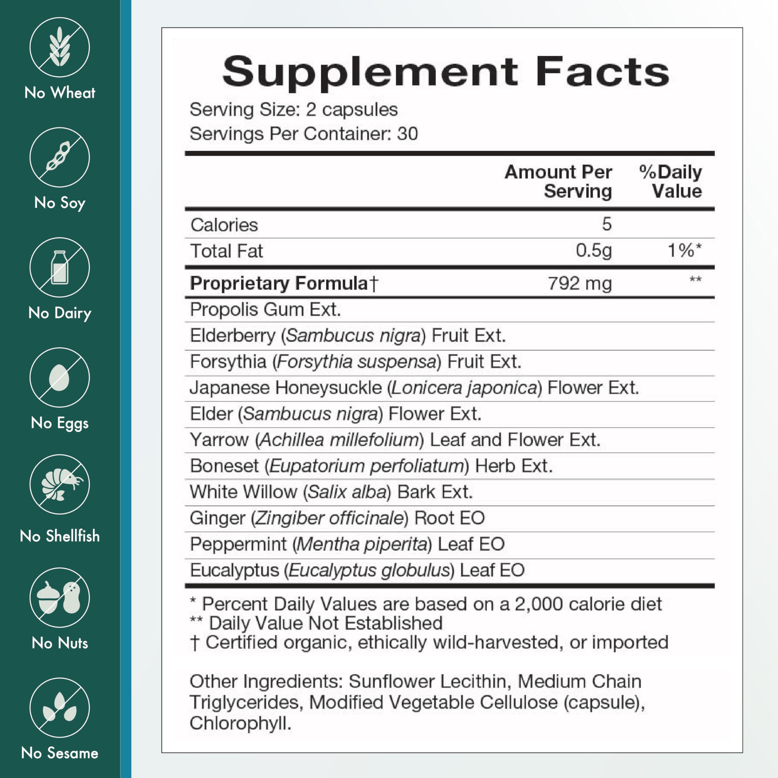 Natura Health Products Flew Away Elderberry Capsules on a wooden table