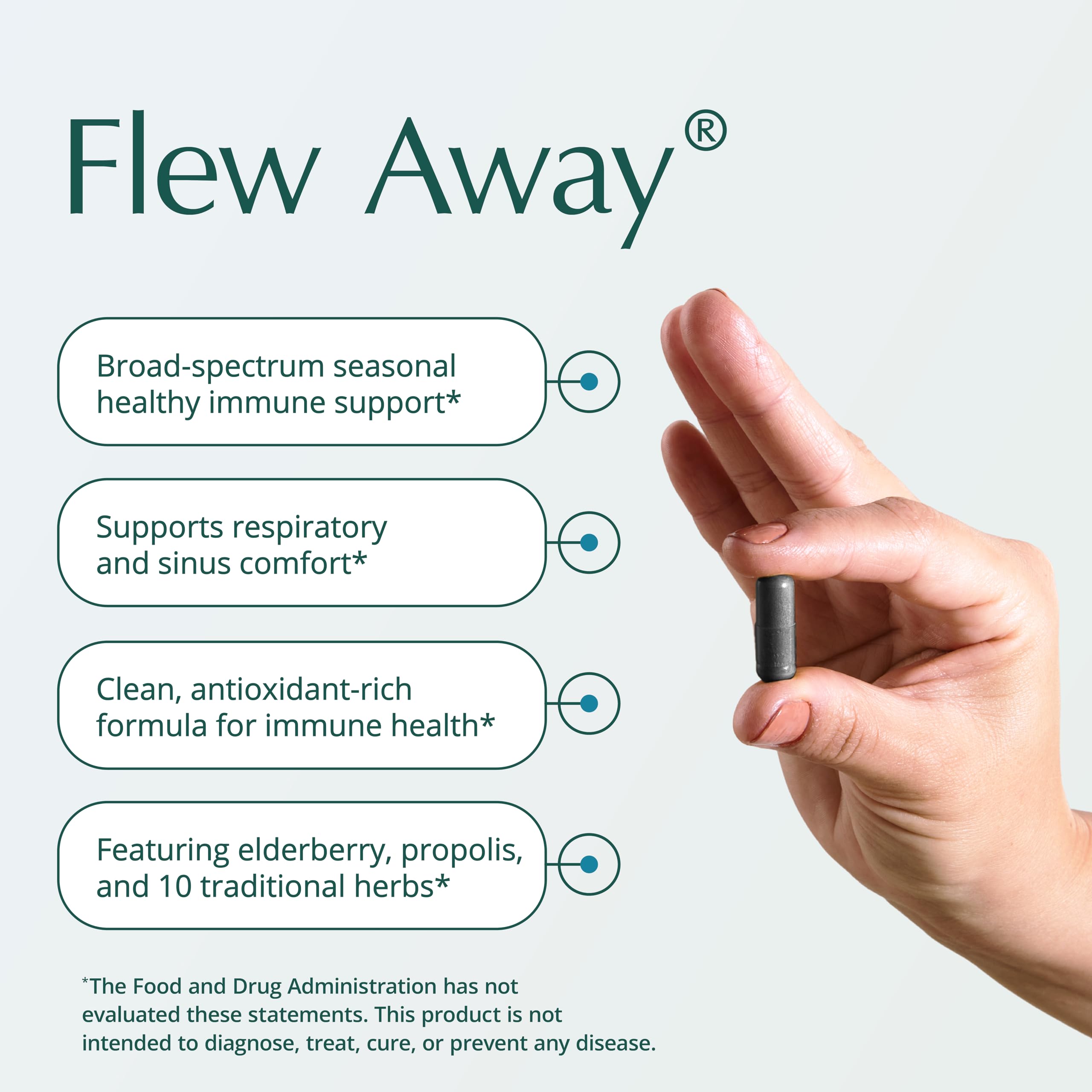 Natura Health Products Flew Away Elderberry Capsules side view with label