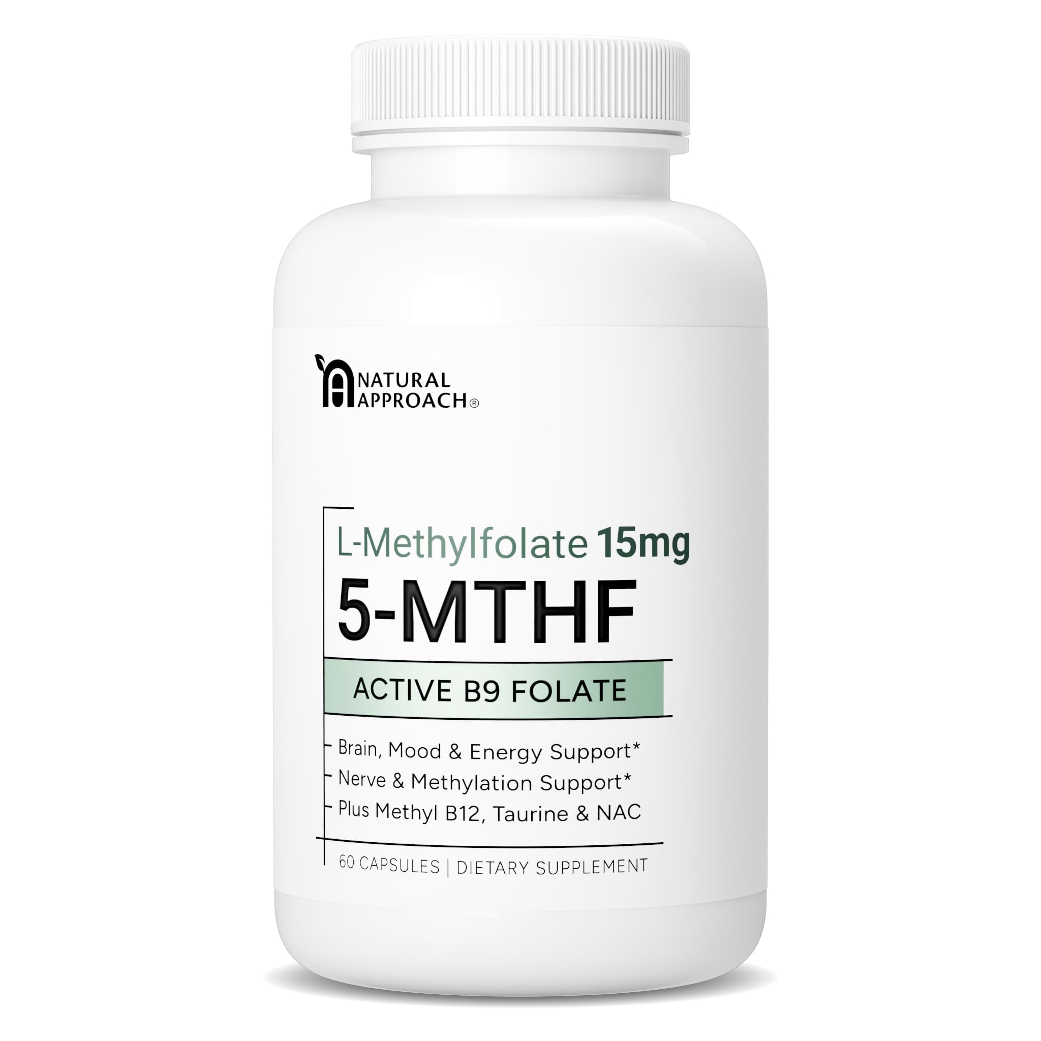 Natural Approach B9 (Folic Acid) 15mg L-Methylfolate capsules front view