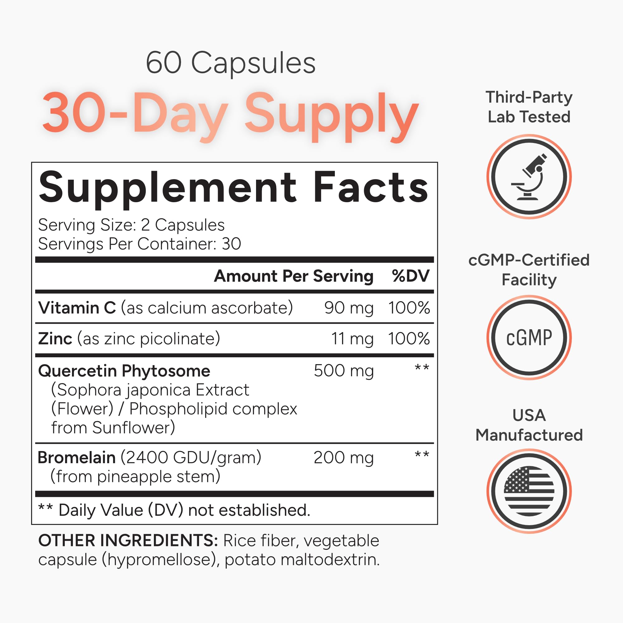 Natural Approach Quercetin 500mg supplement with vitamin C and zinc