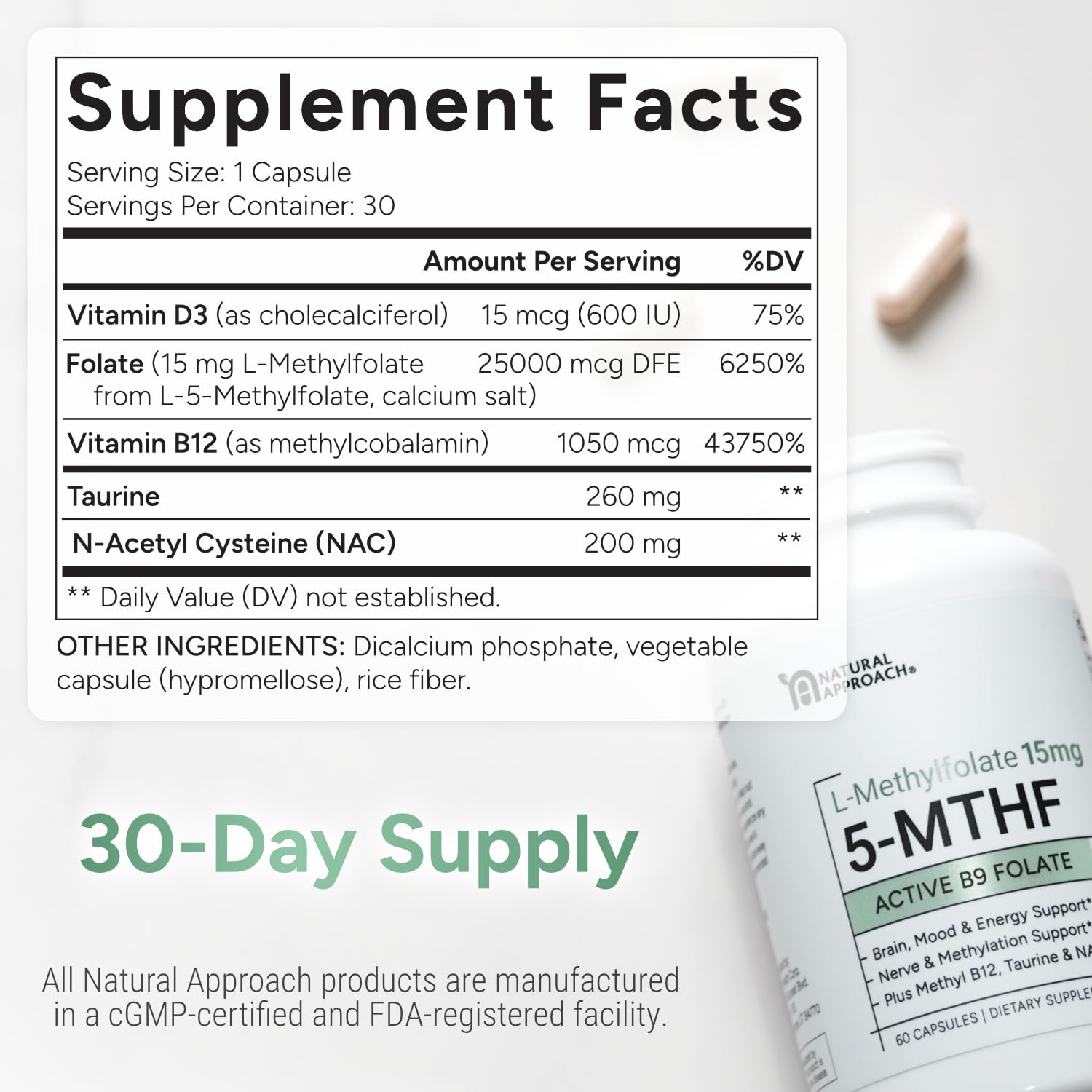 Natural Approach Vitamin B9 15mg supplement ingredients list