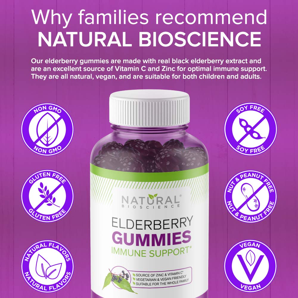Natural BioScience Elderberry Gummies back view with ingredient list