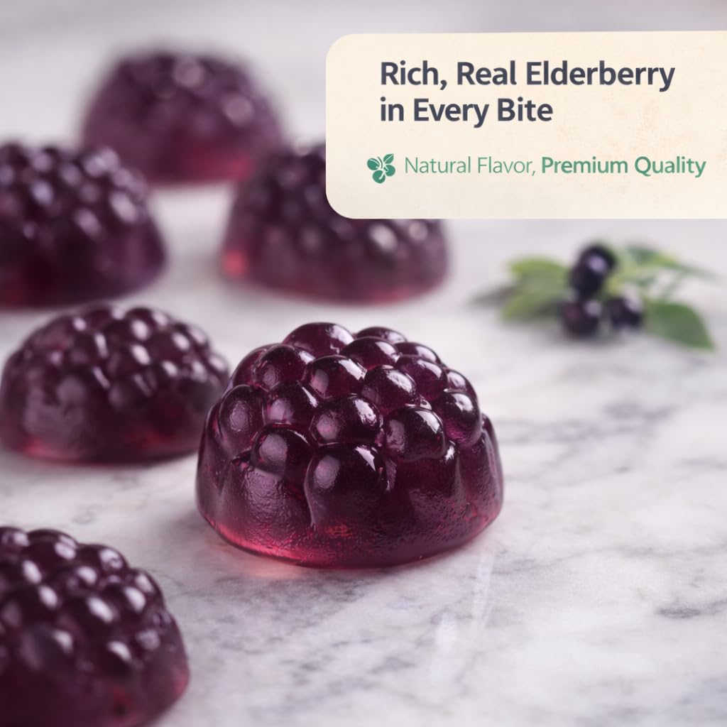 Natural BioScience Elderberry Gummies on a kitchen counter