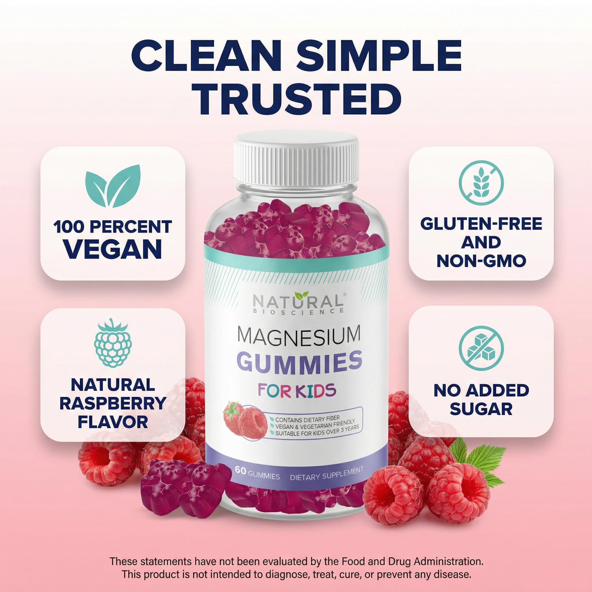 Natural BioScience Kids Magnesium Gummies displayed with a measuring spoon