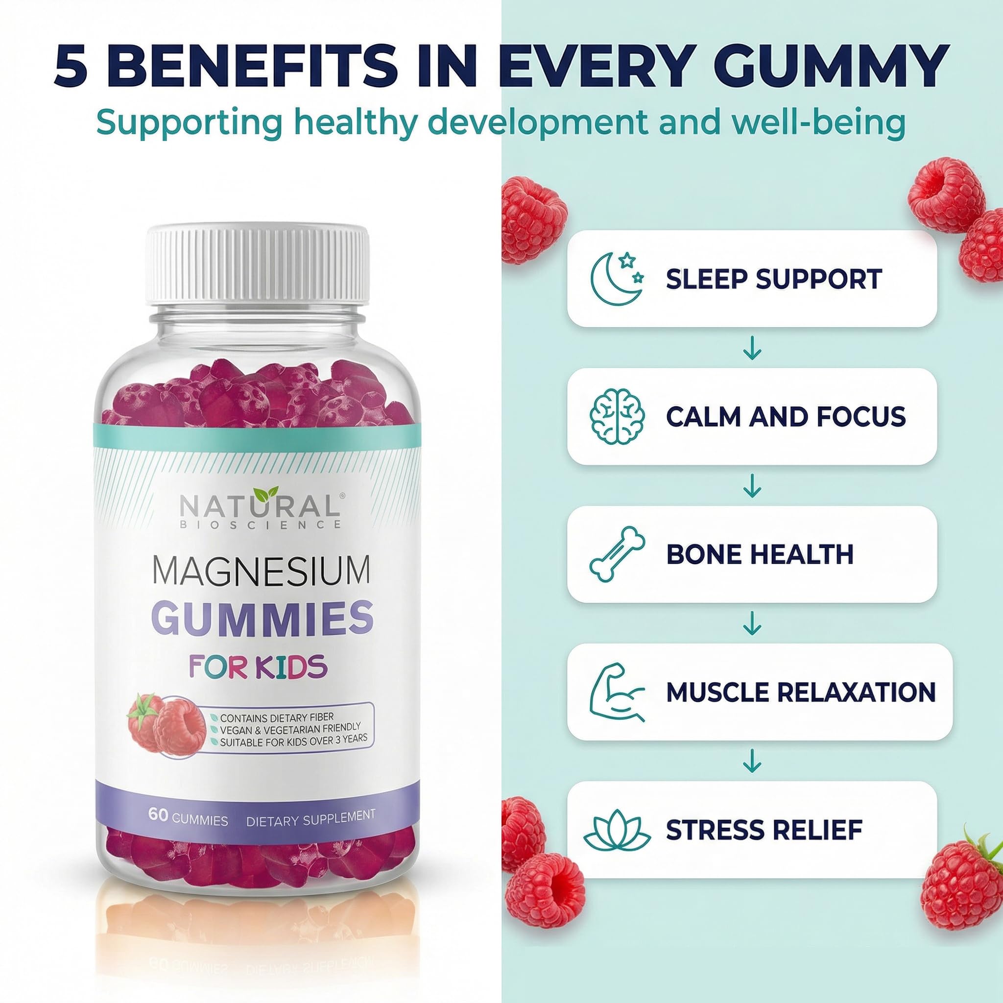 Natural BioScience Kids Magnesium Gummies side view showing gummies