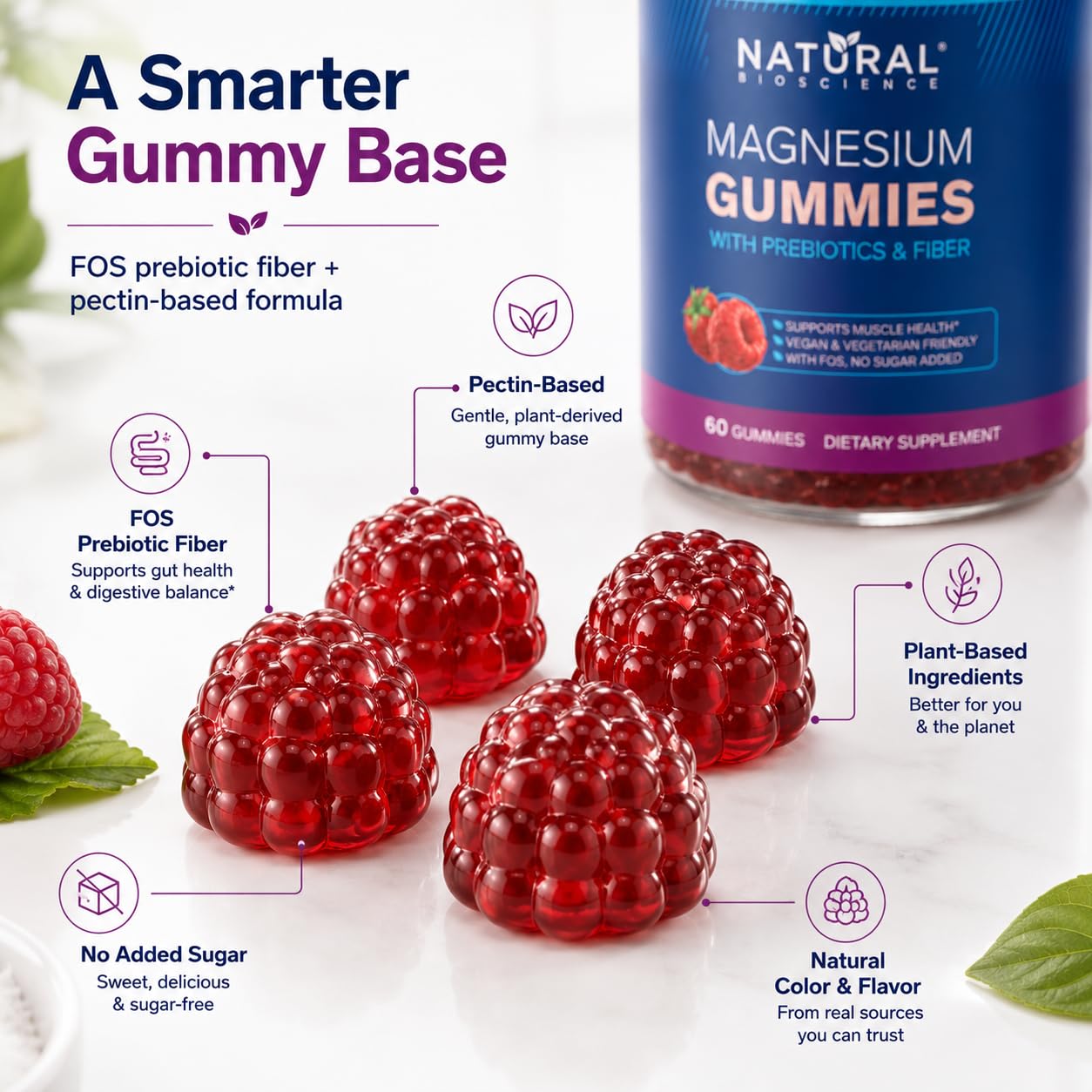 Natural BioScience Magnesium Gummies back view with nutritional information