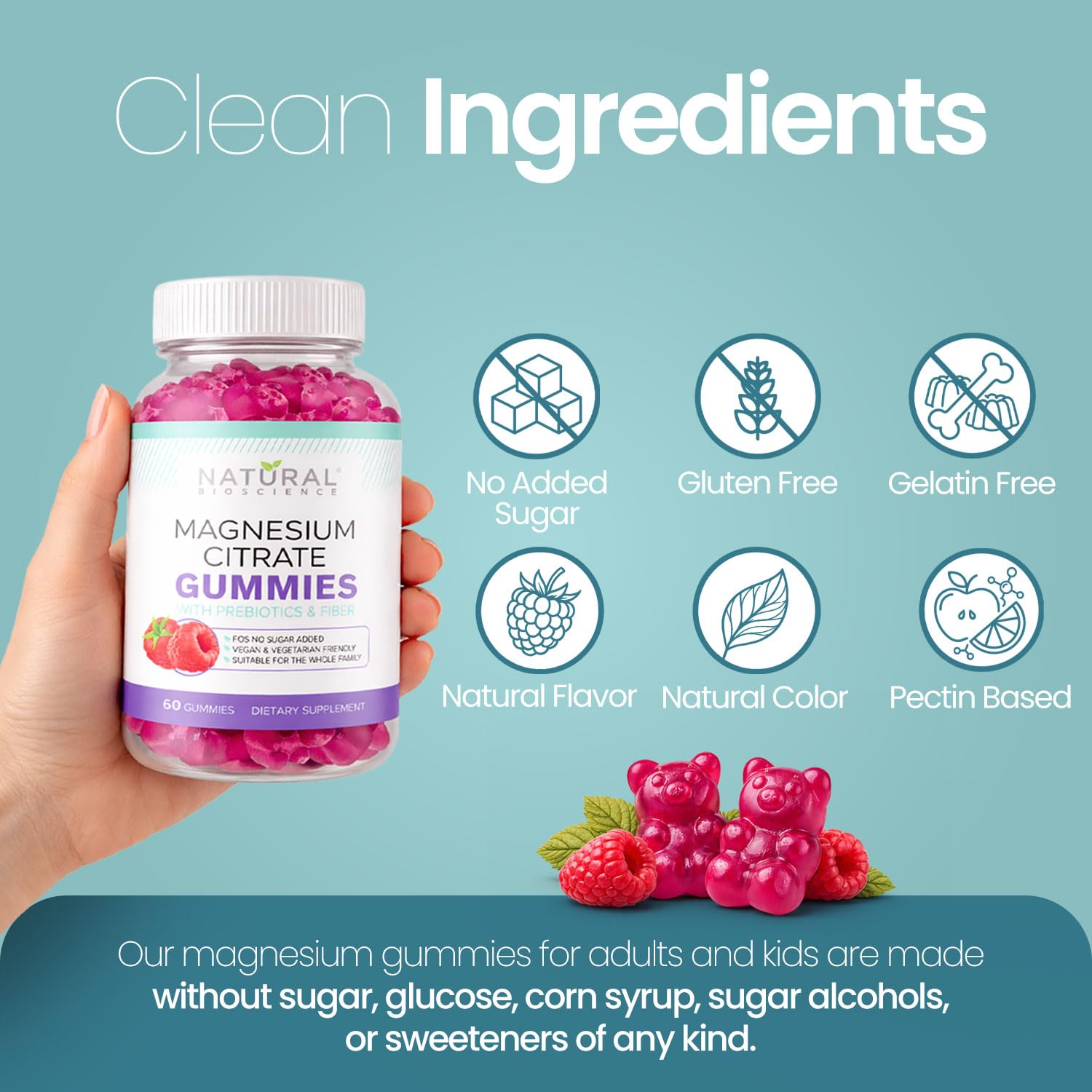 Natural BioScience Magnesium Gummies with a measuring spoon