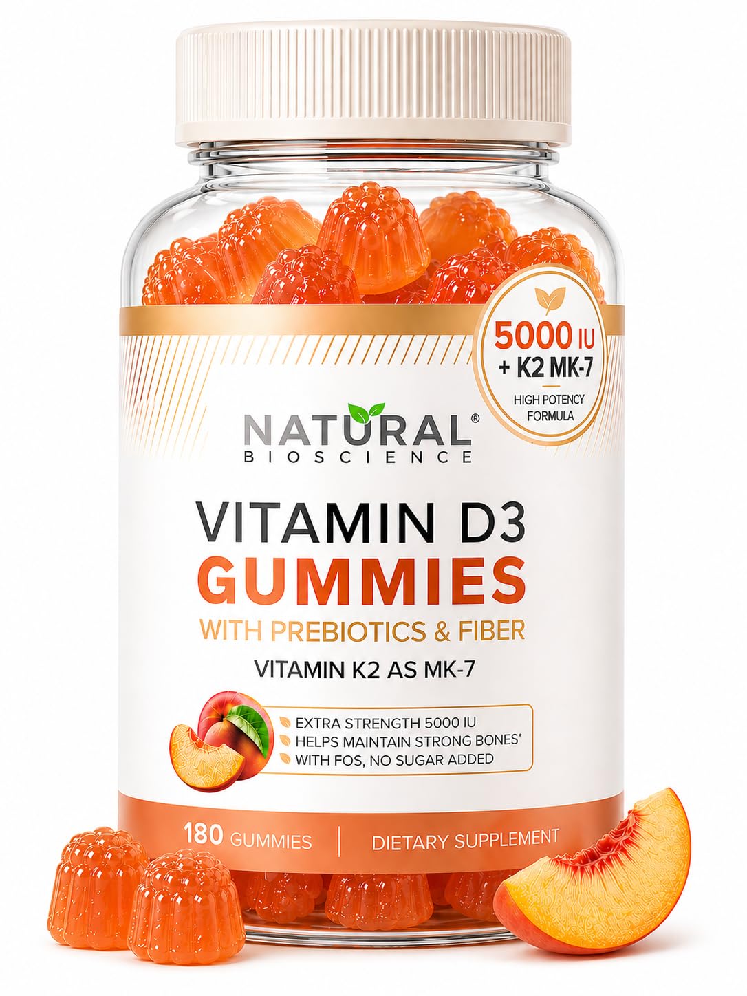 Natural BioScience Vitamin D3 K2 Gummies front view with packaging