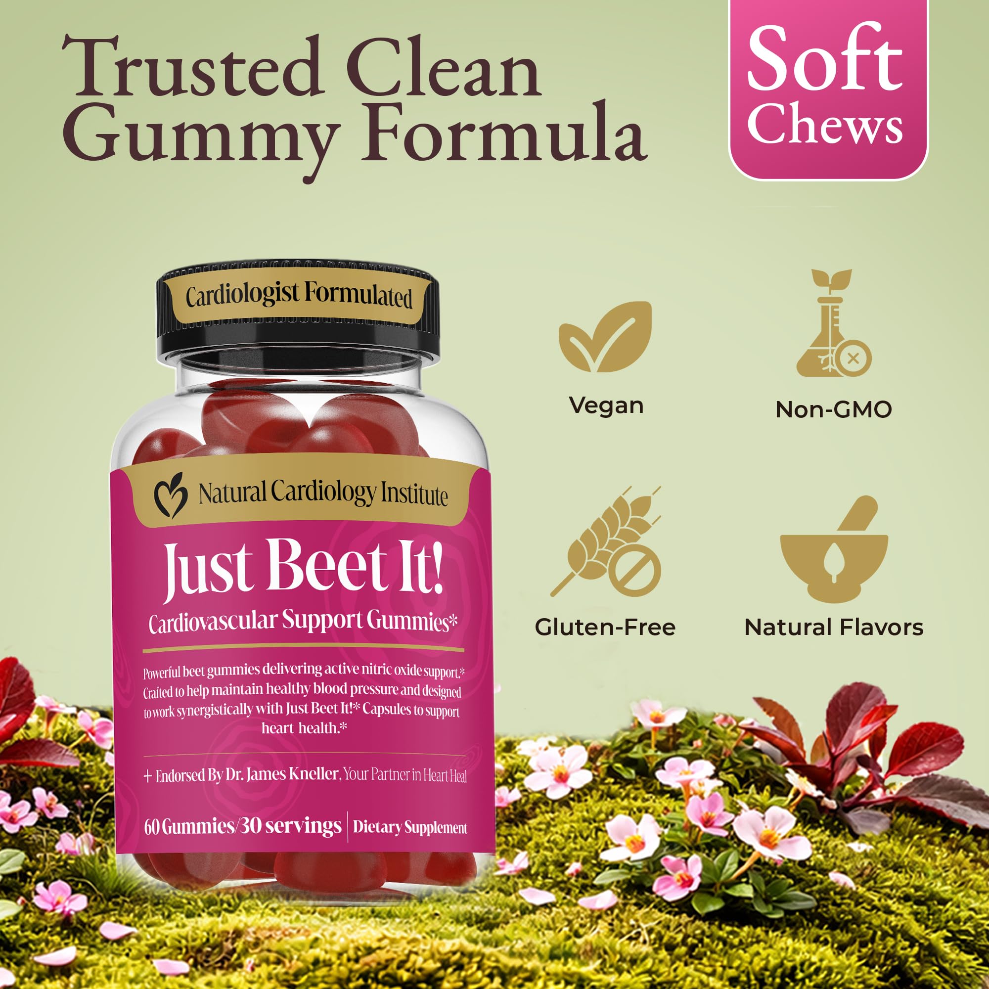 Natural Cardiology Institute Beet Root Gummies on a wooden table