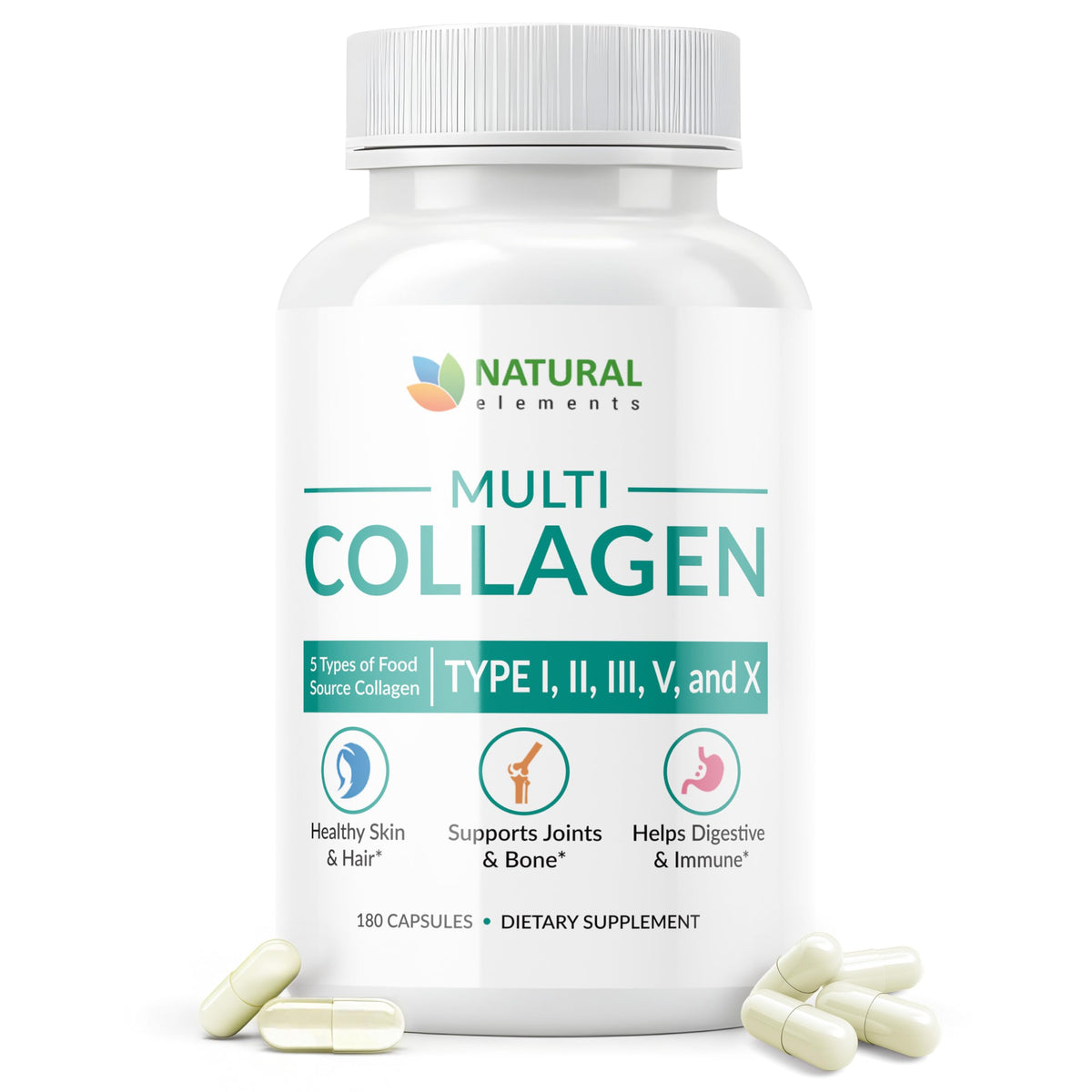 natural elements Collagen Peptides Supplement 180 capsules front view