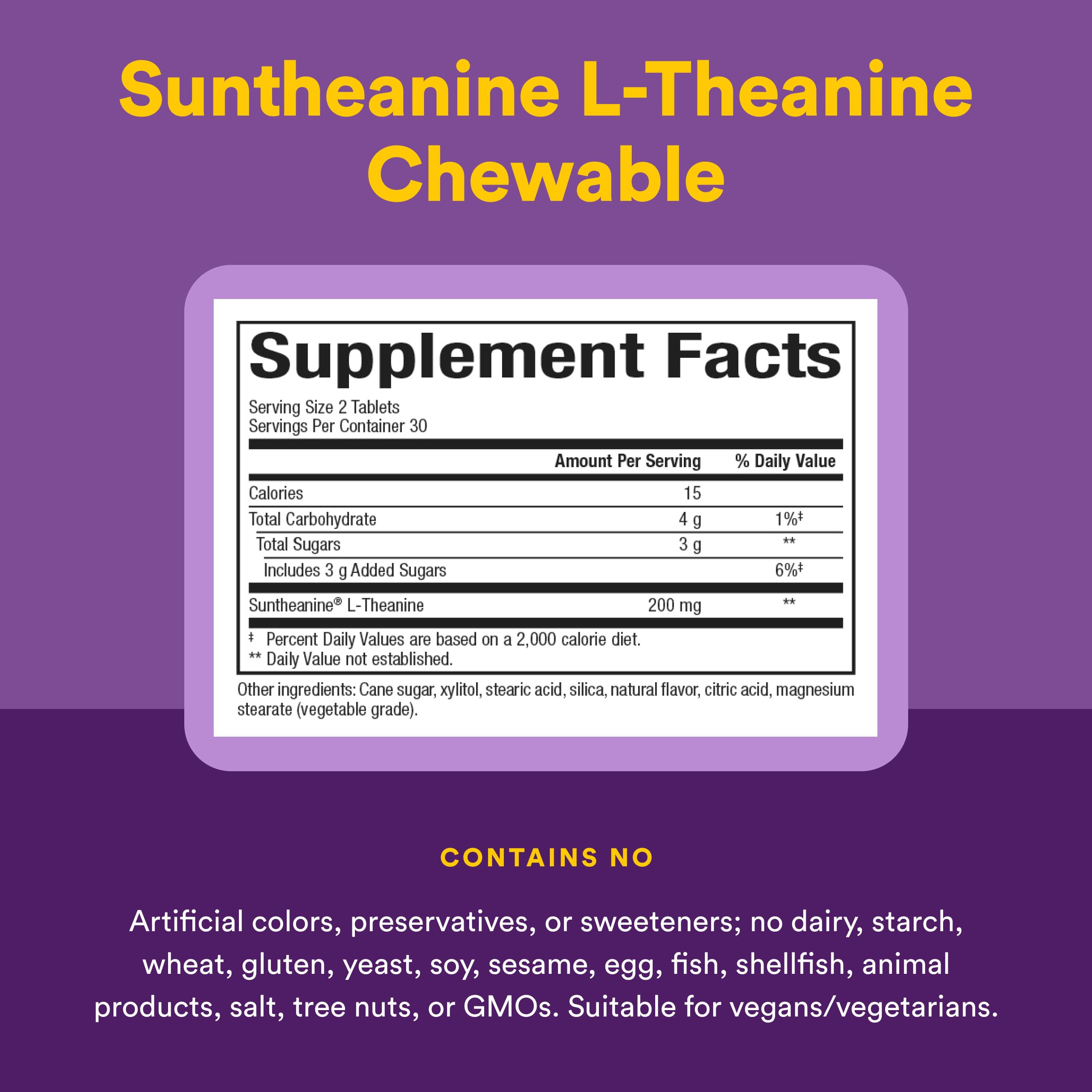 Natural Factors 5-HTP chewable supplement back view with ingredient list