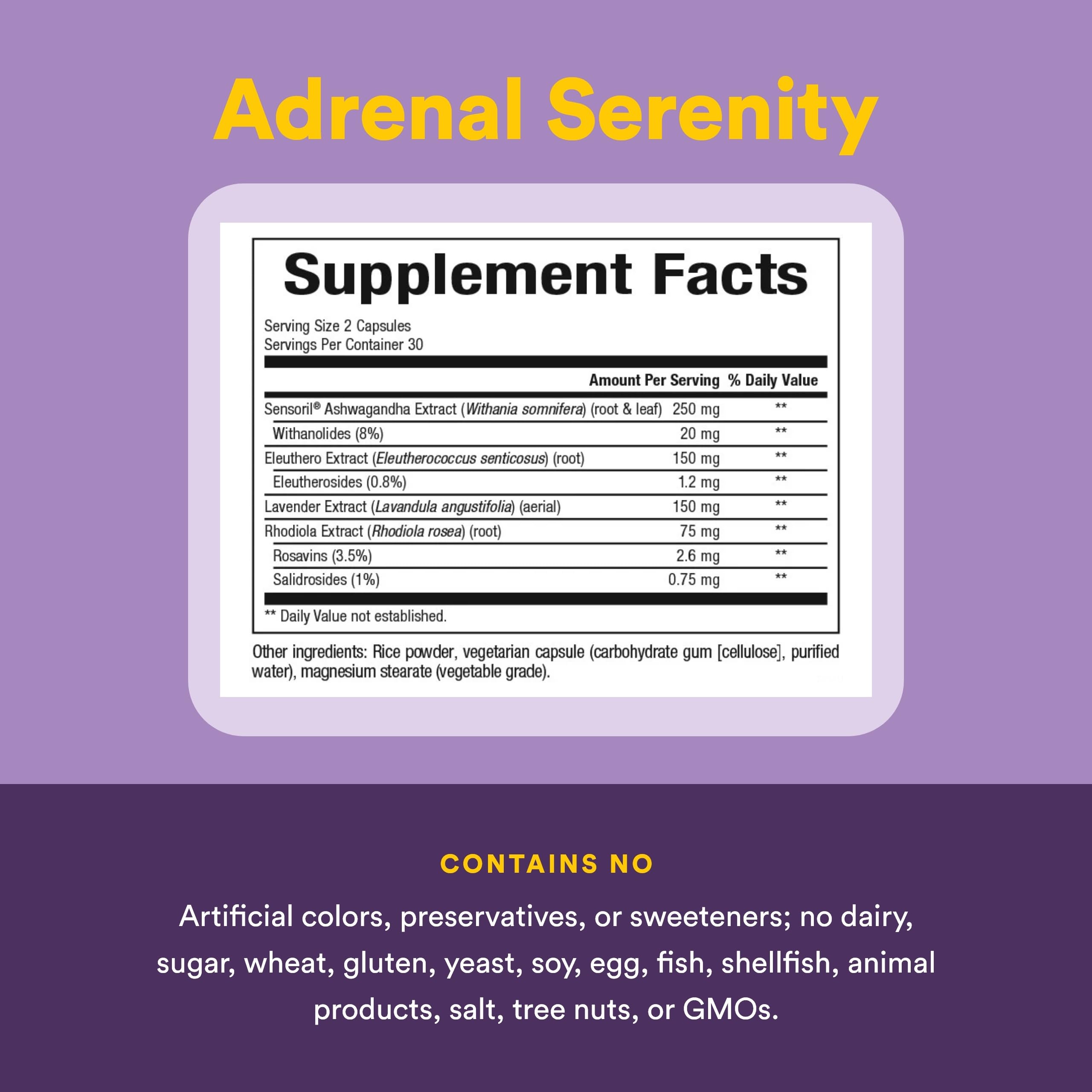 Natural Factors Adrenal Extracts 59g displayed with herbal ingredients