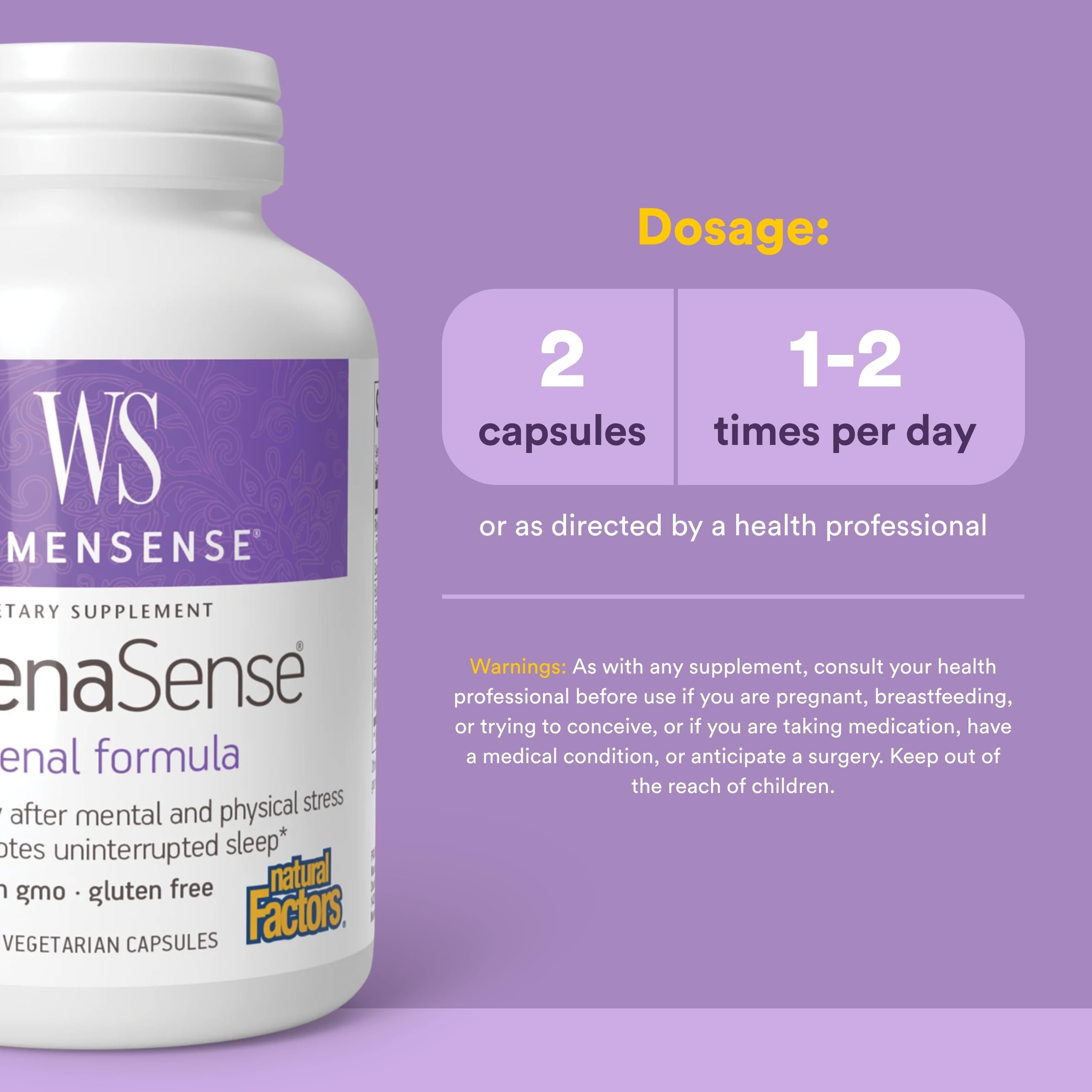 Natural Factors Adrenal Extracts capsules on a wooden surface