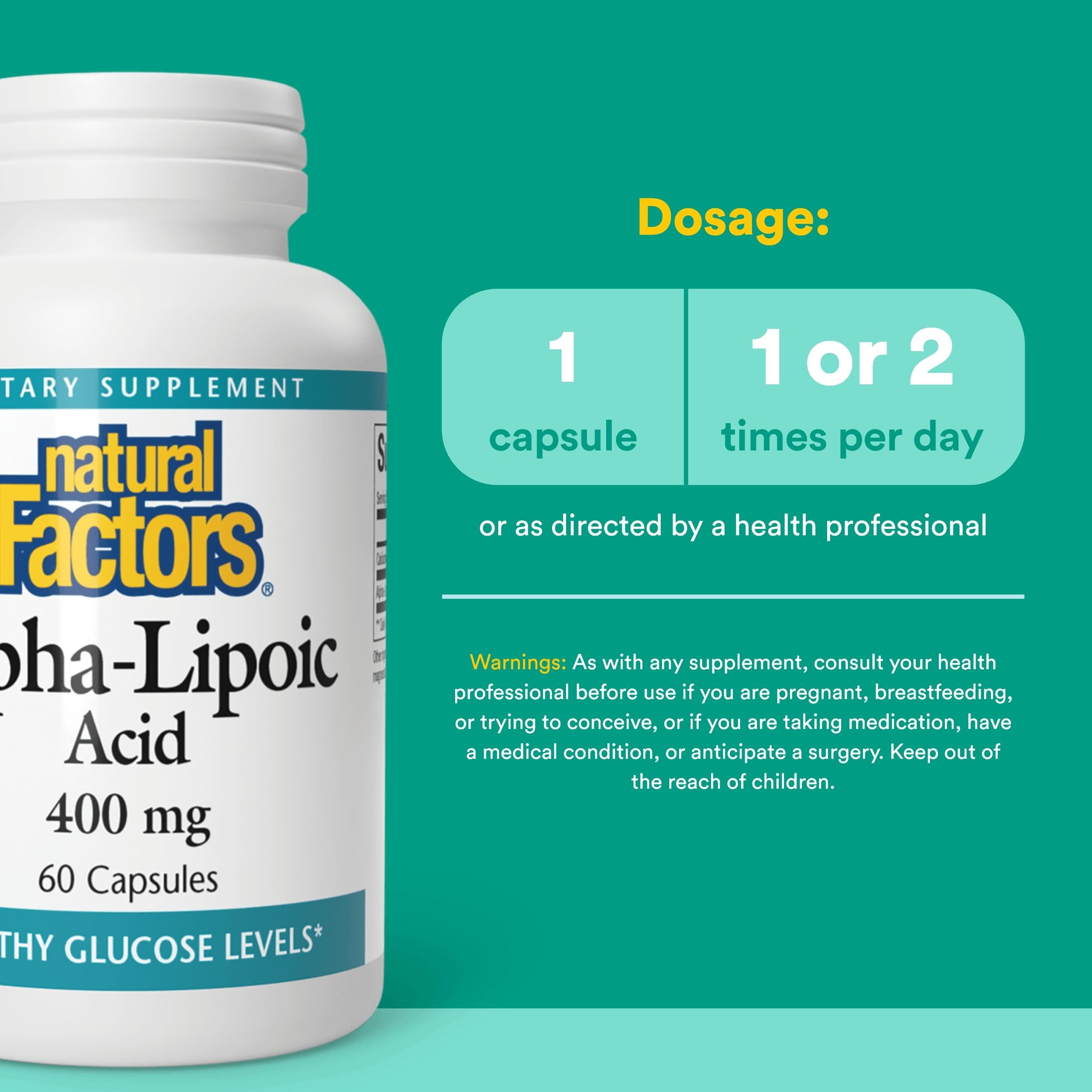 Natural Factors Alpha-Lipoic Acid 400 mg supplement back view