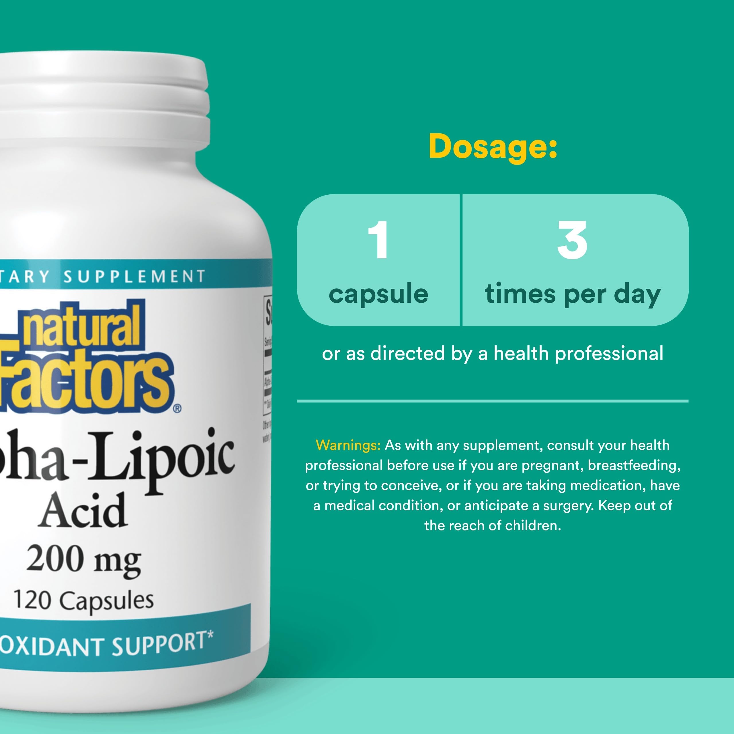 Natural Factors Alpha Lipoic Acid 600mg supplement back view