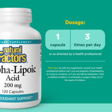 Natural Factors Alpha Lipoic Acid 600mg supplement back view