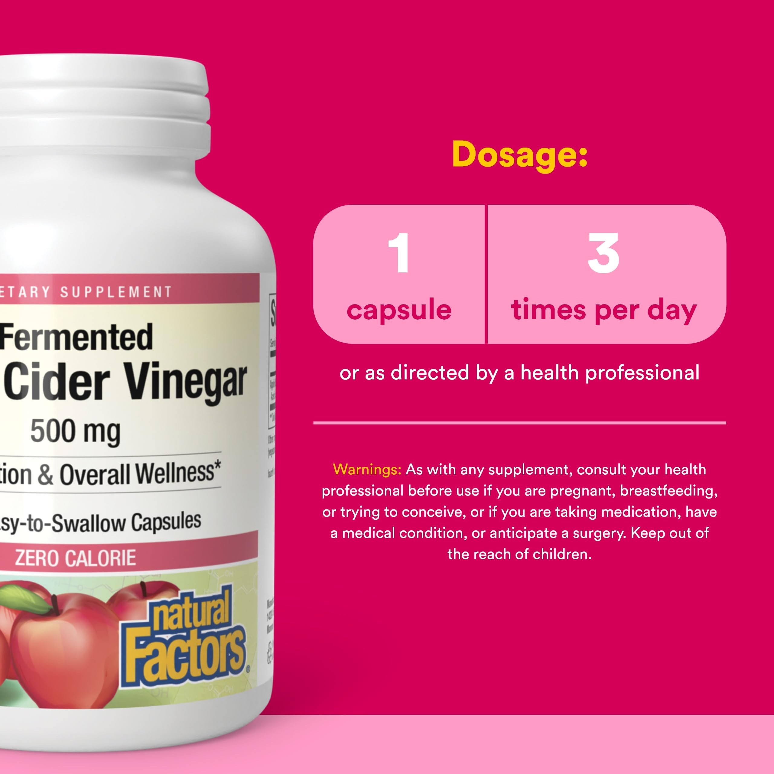 Natural Factors Apple Cider Vinegar Capsules 500mg bottle with label