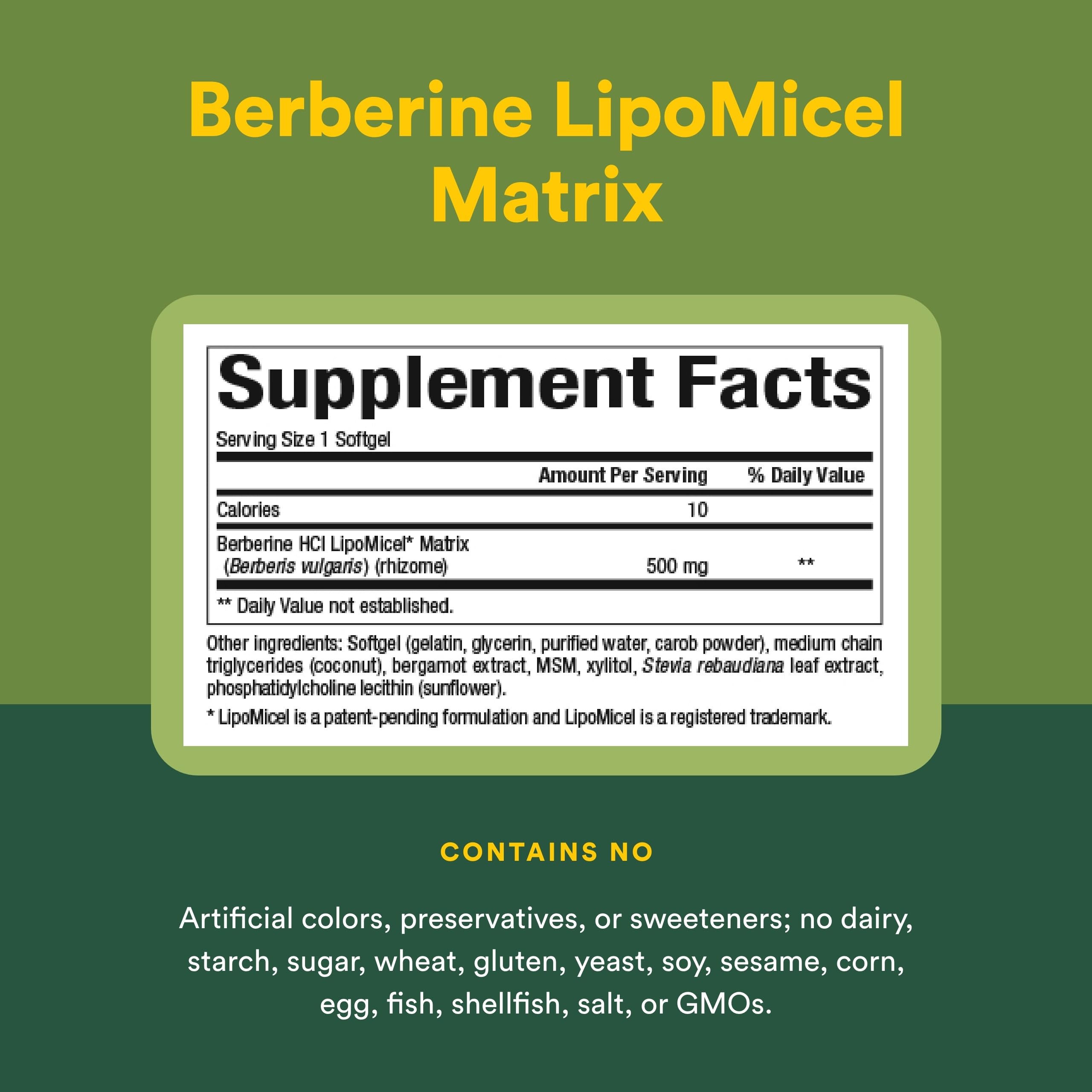 Natural Factors Berberine LipoMicel Matrix 500mg supplement packaging