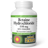 Natural Factors Betaine HCL 500mg supplement front view