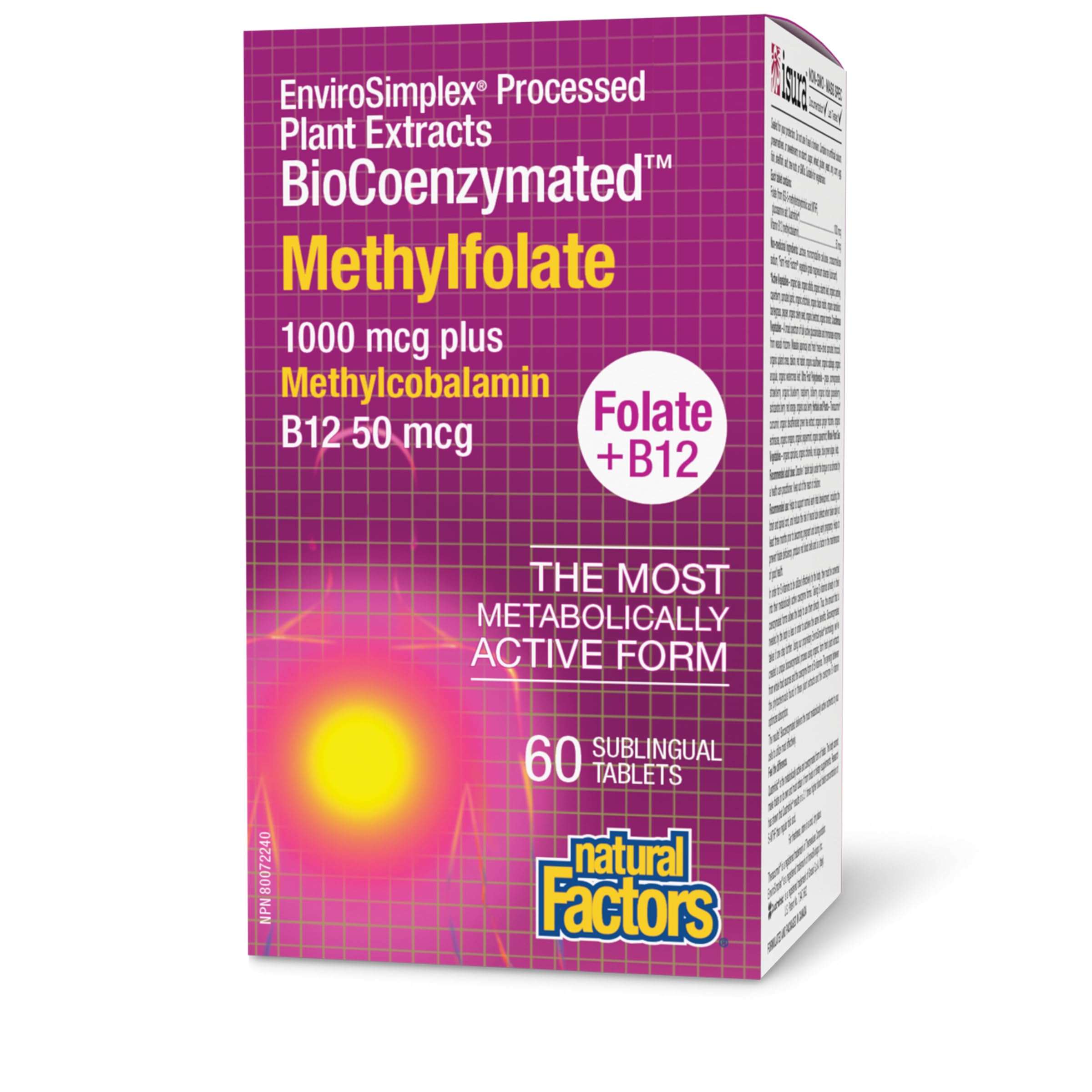 Natural Factors BioCoenzymated Methylfolate 1000 mcg B12 Supplement front view