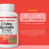 Natural Factors C Extra + Quercetin capsules on a wooden surface