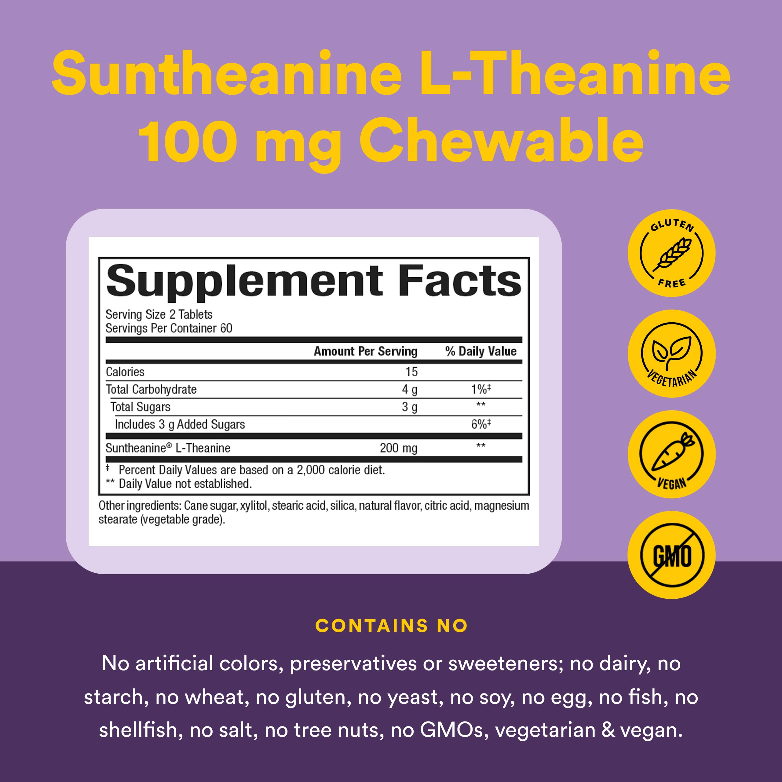 Natural Factors Chewable L-Theanine Supplement 200mg tablets close-up