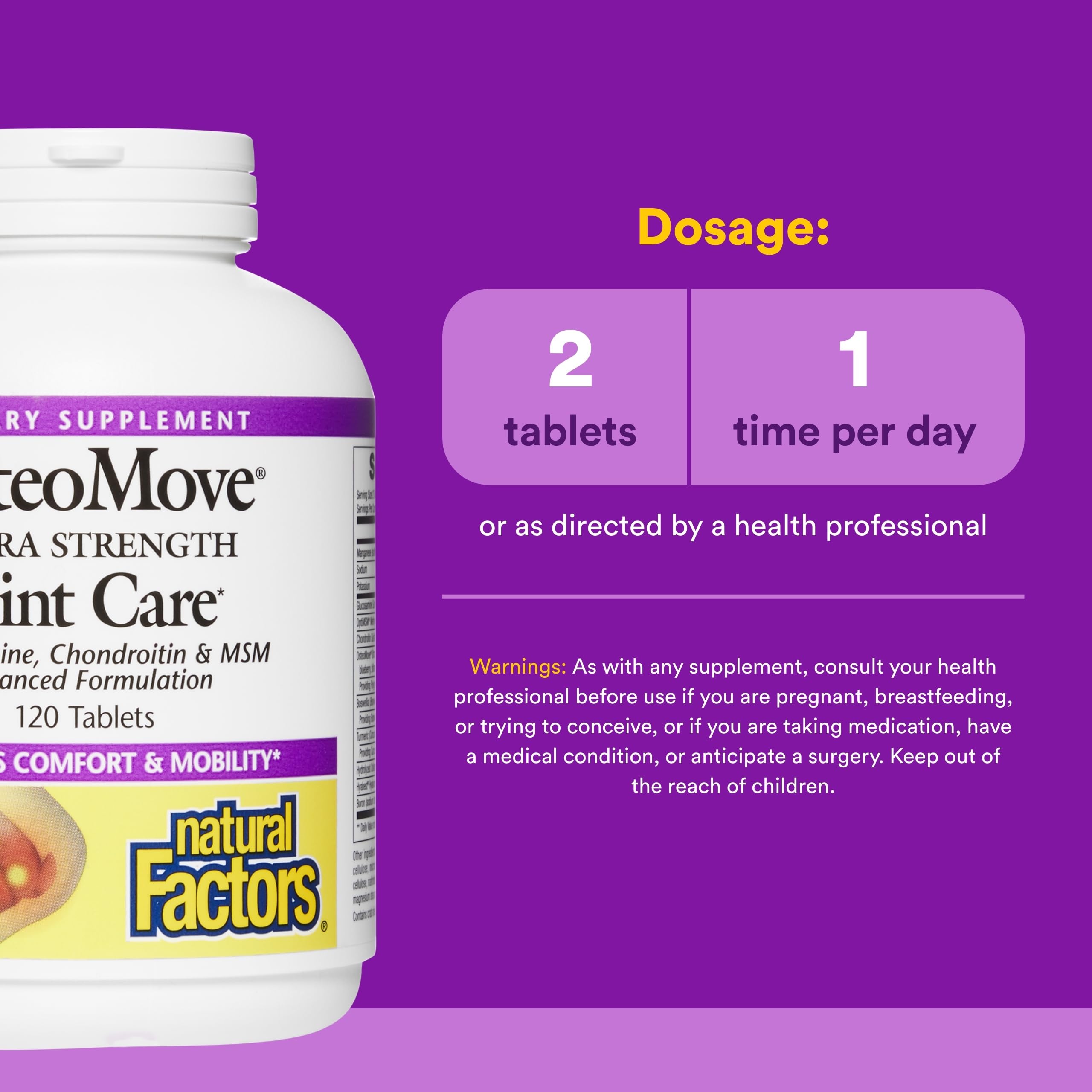 Natural Factors Chondroitin Supplement 1500mg side view showing dosage