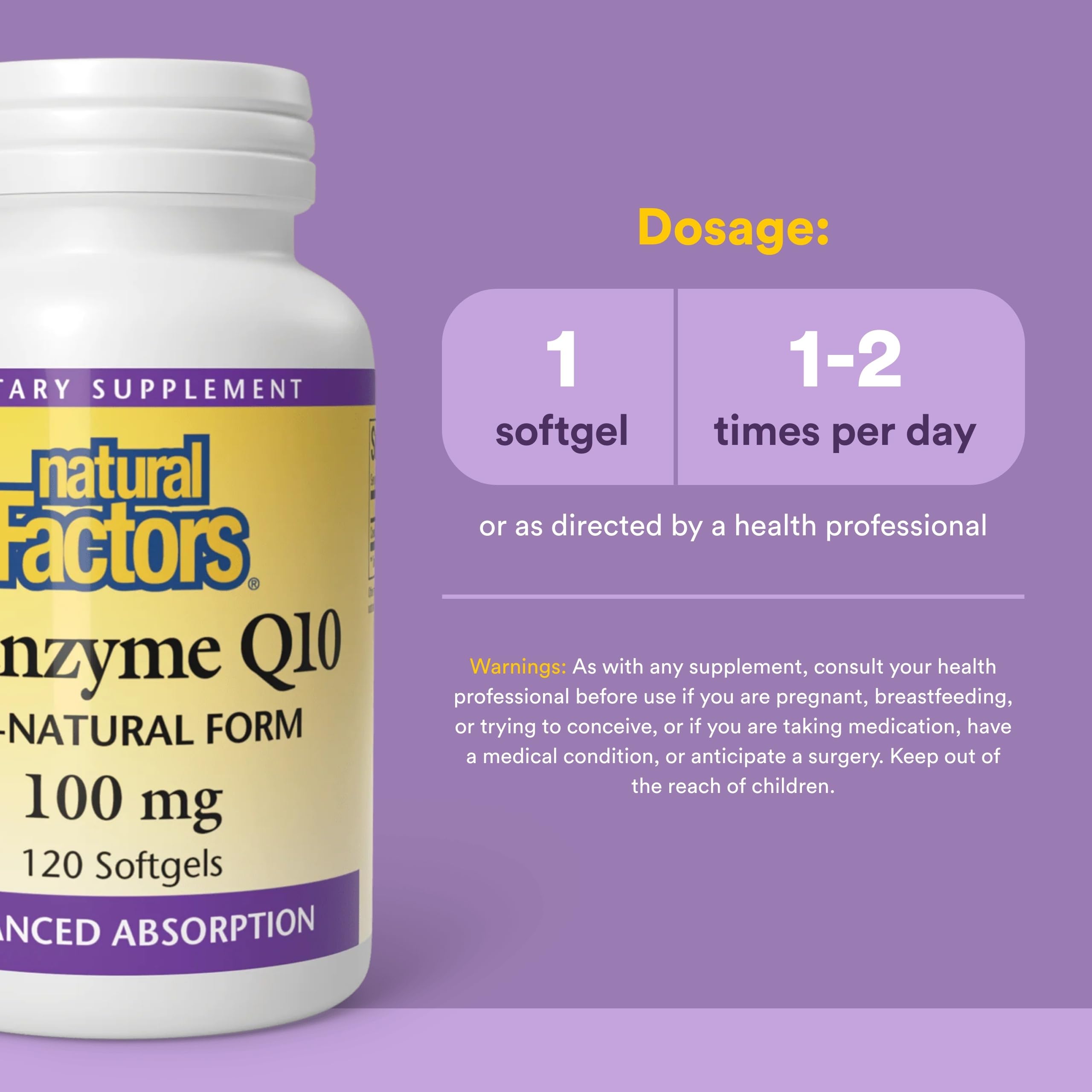 Natural Factors CoQ10 100mg Softgels side view