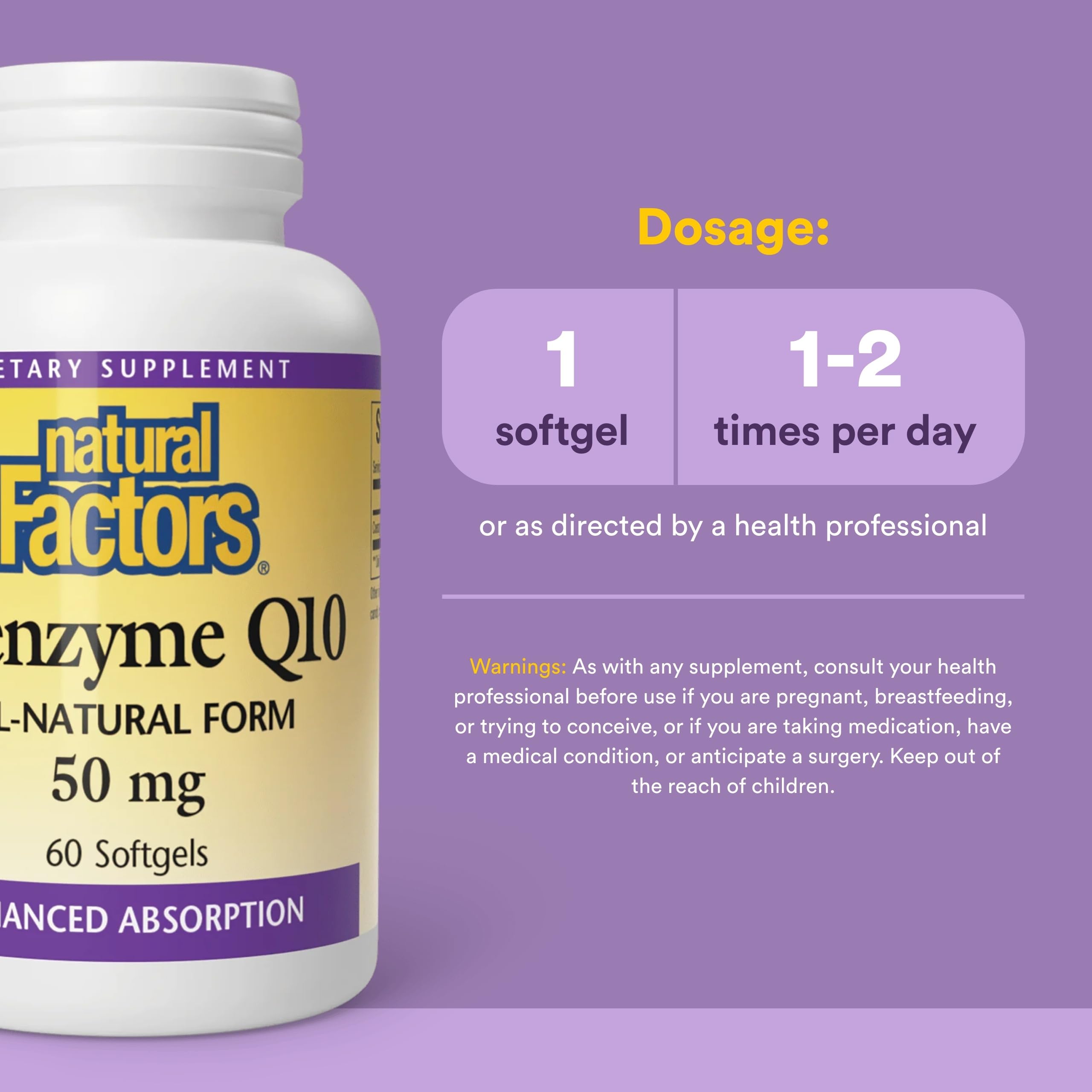 Natural Factors CoQ10 Softgels 100mg side view