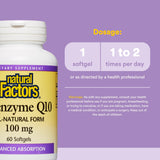 Natural Factors CoQ10 Softgels back view with ingredients