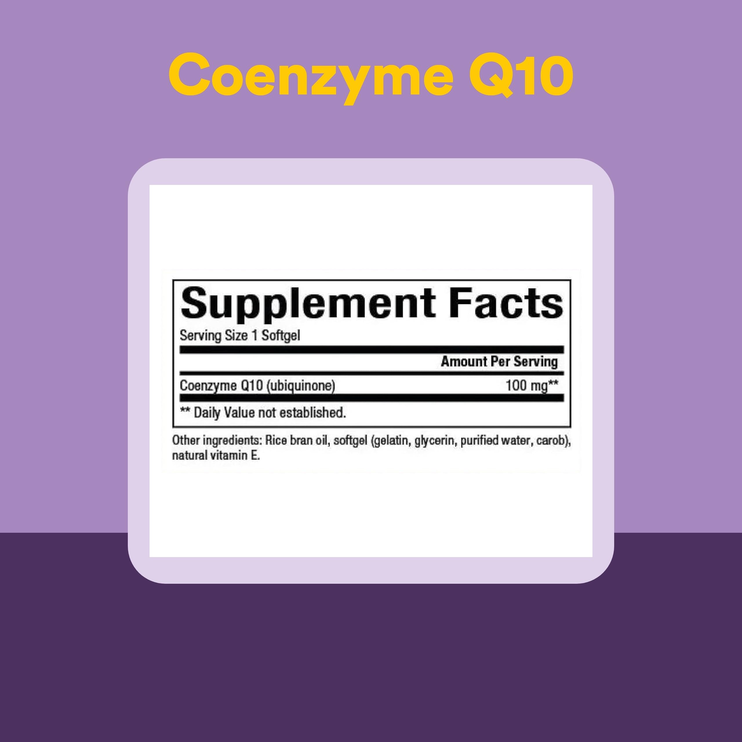 Natural Factors CoQ10 Softgels on a wooden table
