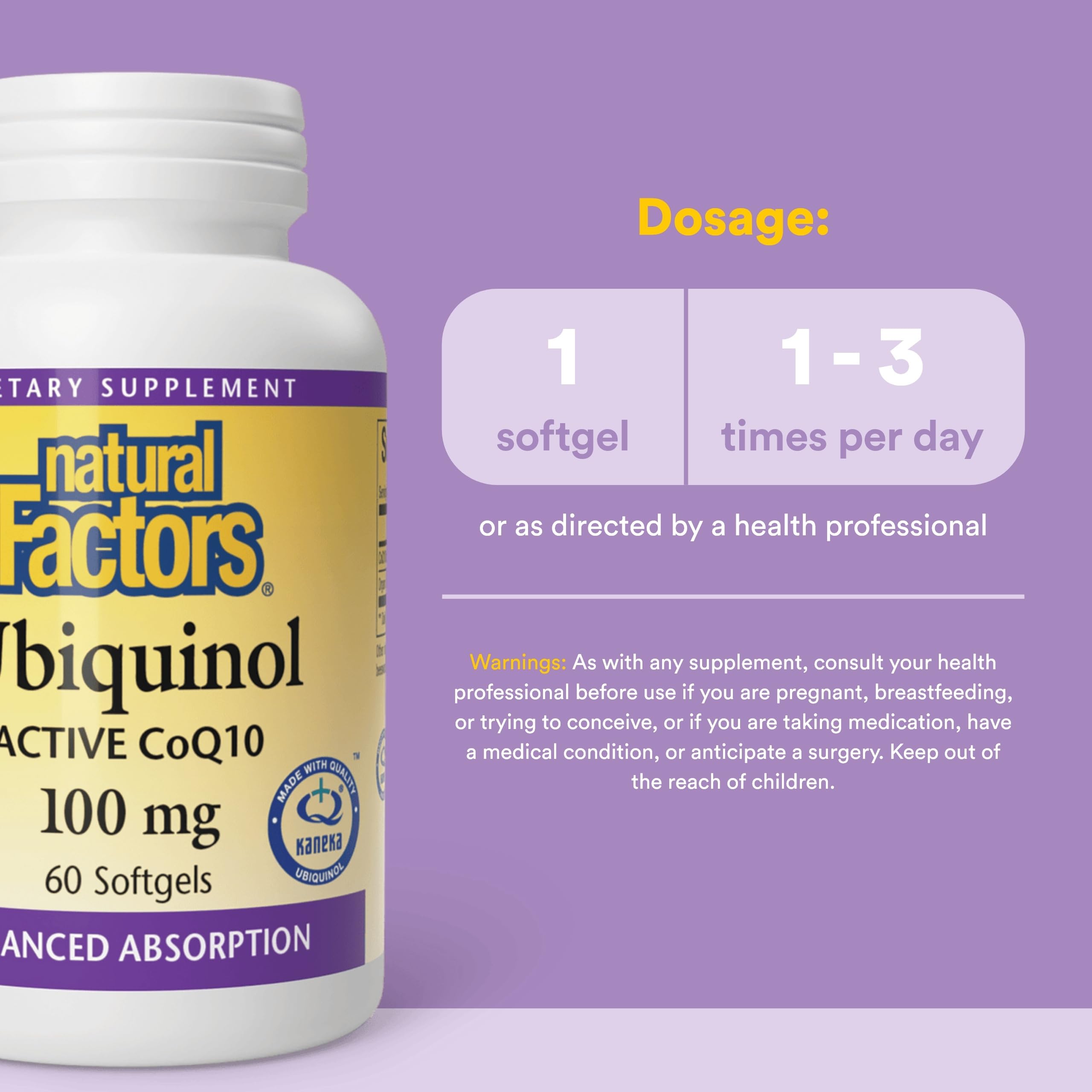 Natural Factors CoQ10 Ubiquinol 100mg softgel side view