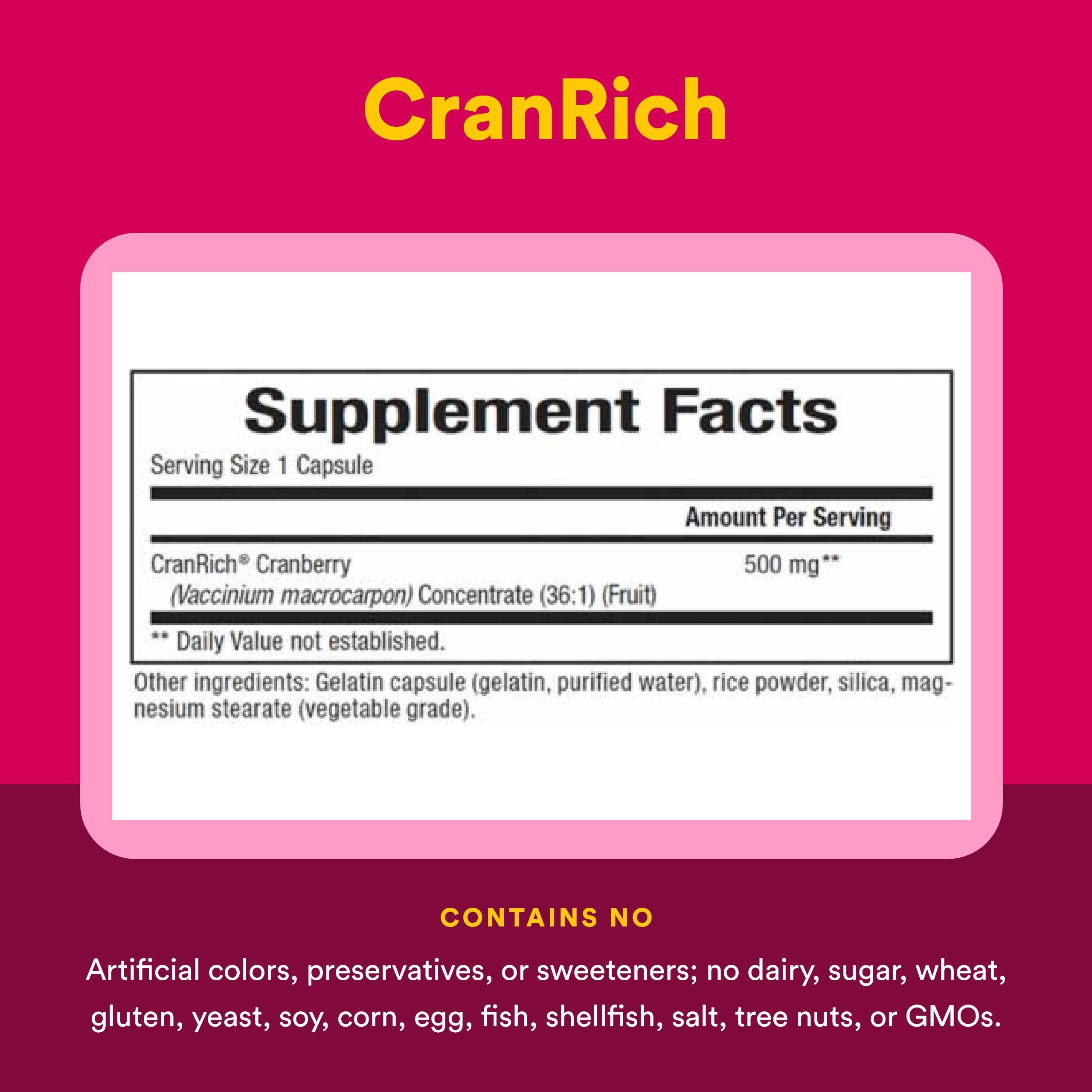 Natural Factors CranRich Cranberry Capsules on a wooden table