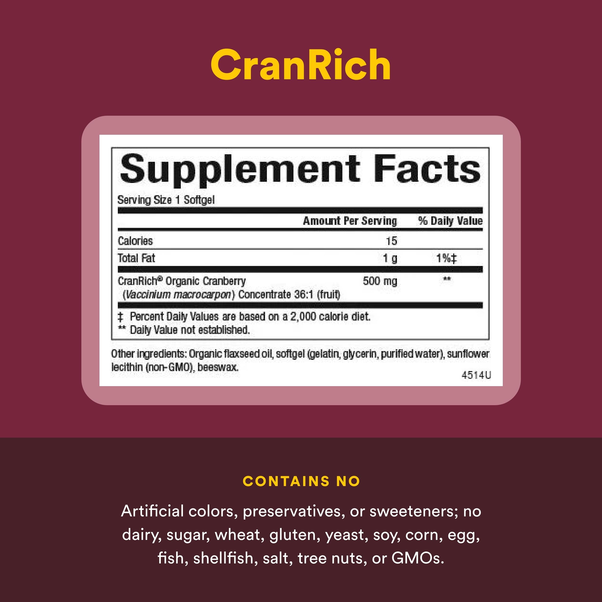 Natural Factors CranRich® Organic Cranberry Concentrate 500mg Capsules close-up