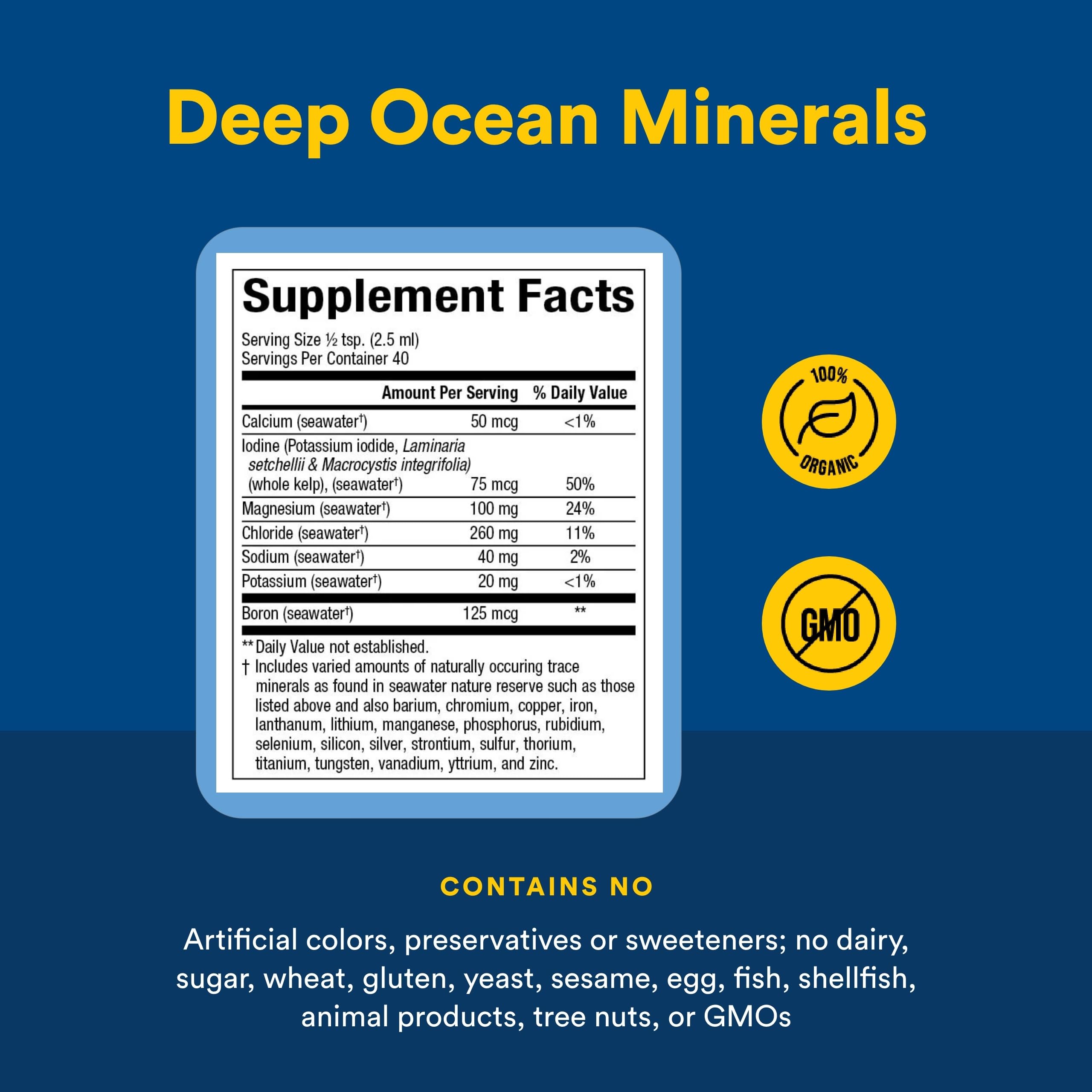 Natural Factors Deep Ocean Minerals 231g opened bottle showing capsules