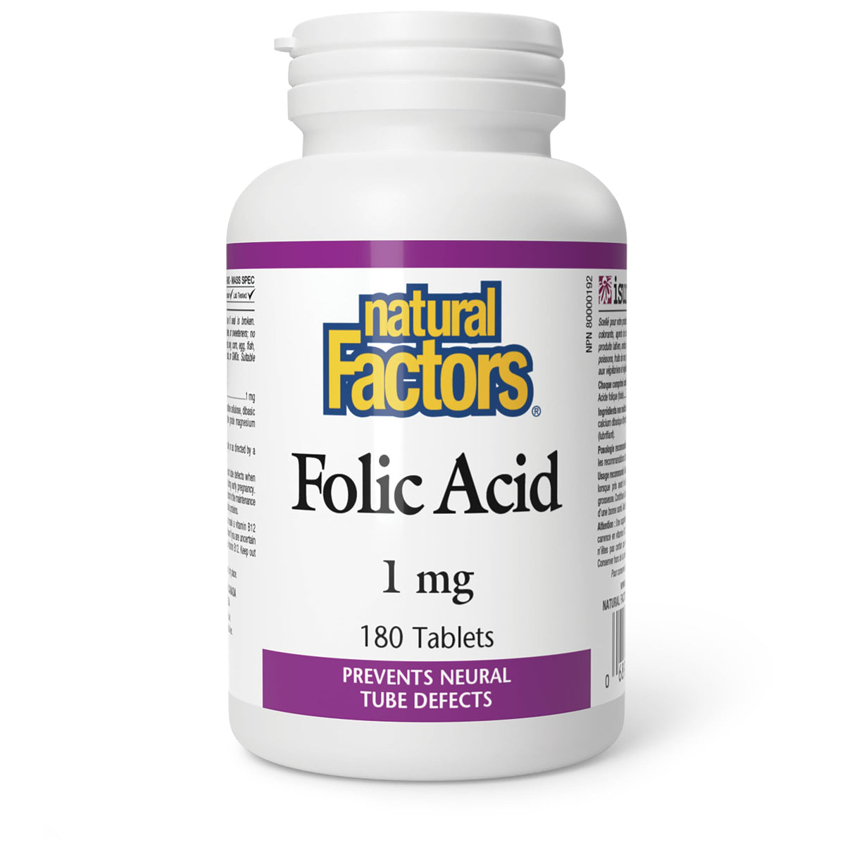 Natural Factors Folic Acid 1mg Tablets front view with packaging