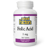 Natural Factors Folic Acid 1mg Tablets front view with packaging