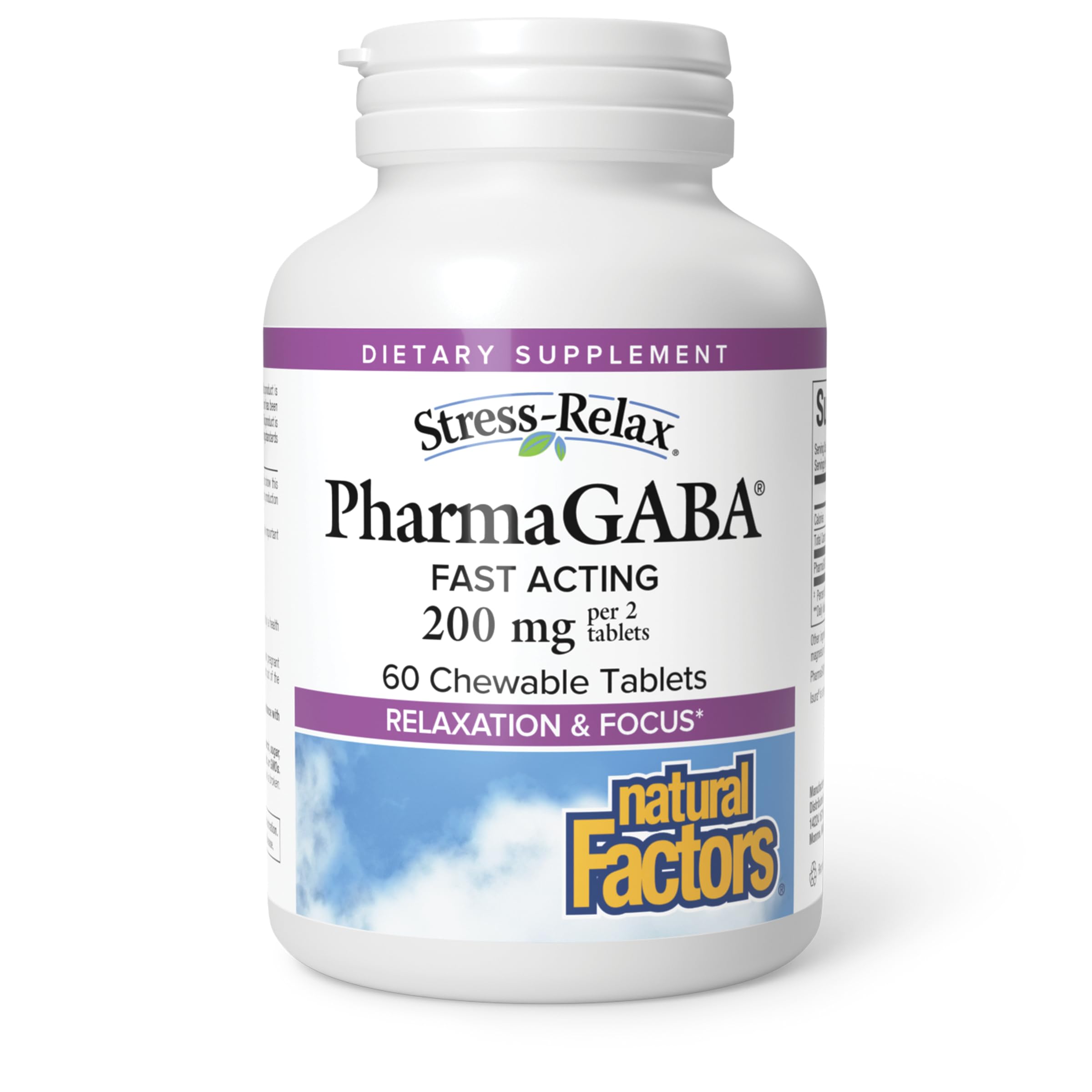 Natural Factors GABA Essence Calm Supplement 200mg chewable tablets front view
